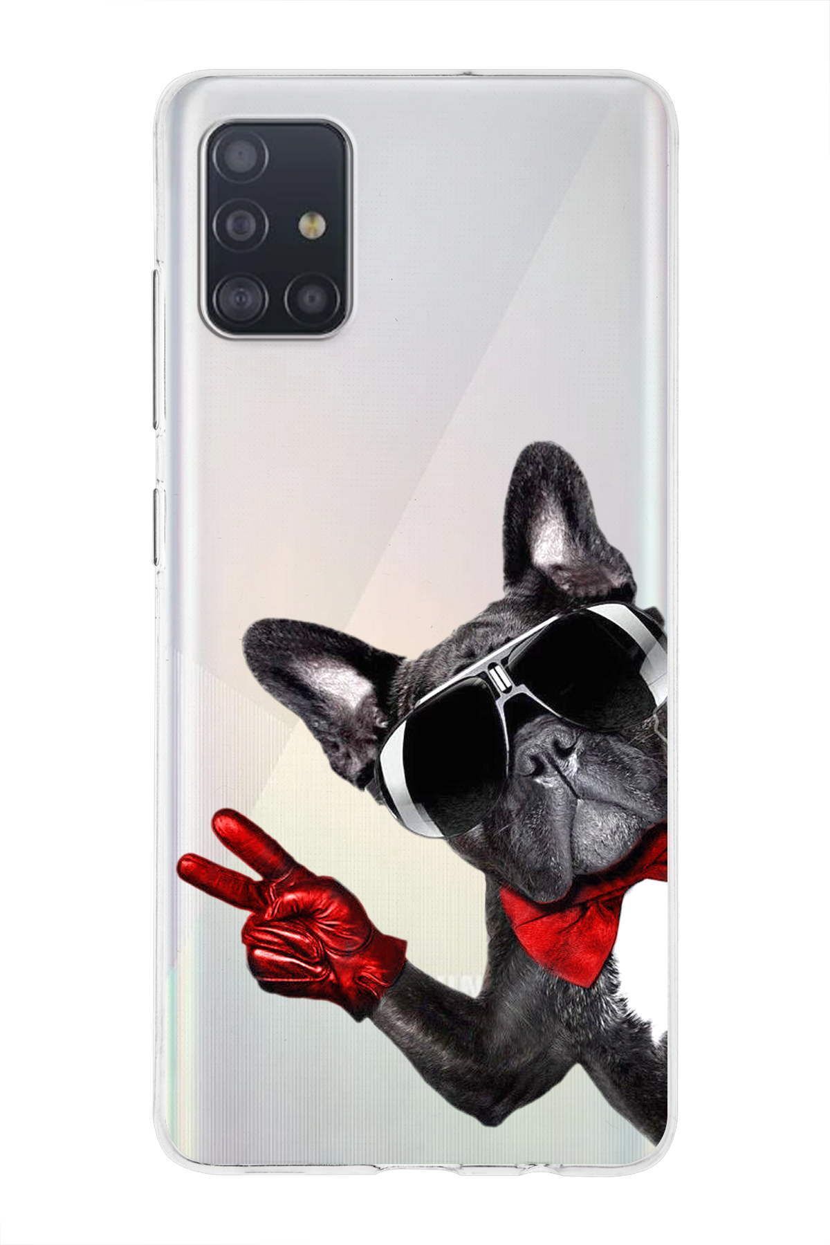 Samsung Galaxy A51 ile Uyumlu 1mm Slim Fit Köpek 2 050e Baskılı Şeffaf Kılıf