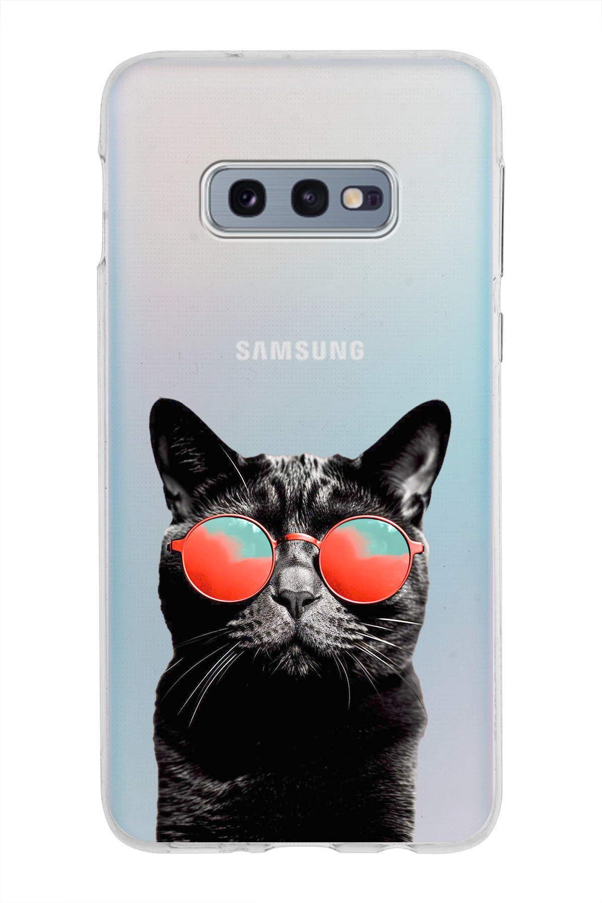 Samsung Galaxy S10e ile Uyumlu 1mm Slim Fit Kedi 3 050d Baskılı Şeffaf Kılıf