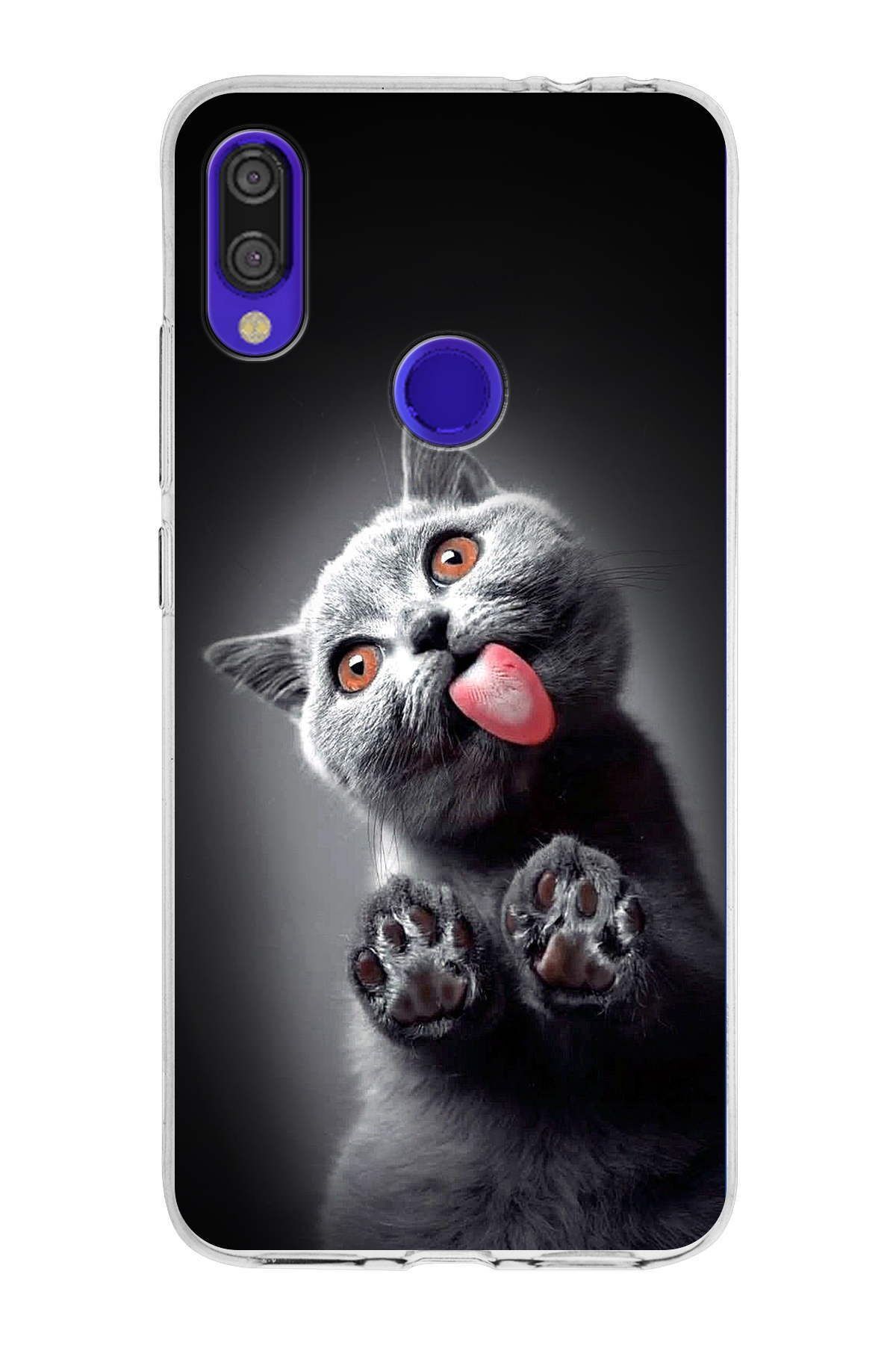 Xiaomi Redmi Note 7 Pro ile Uyumlu 1mm Slim Fit Kedi 2 050c Baskılı Şeffaf Kılıf