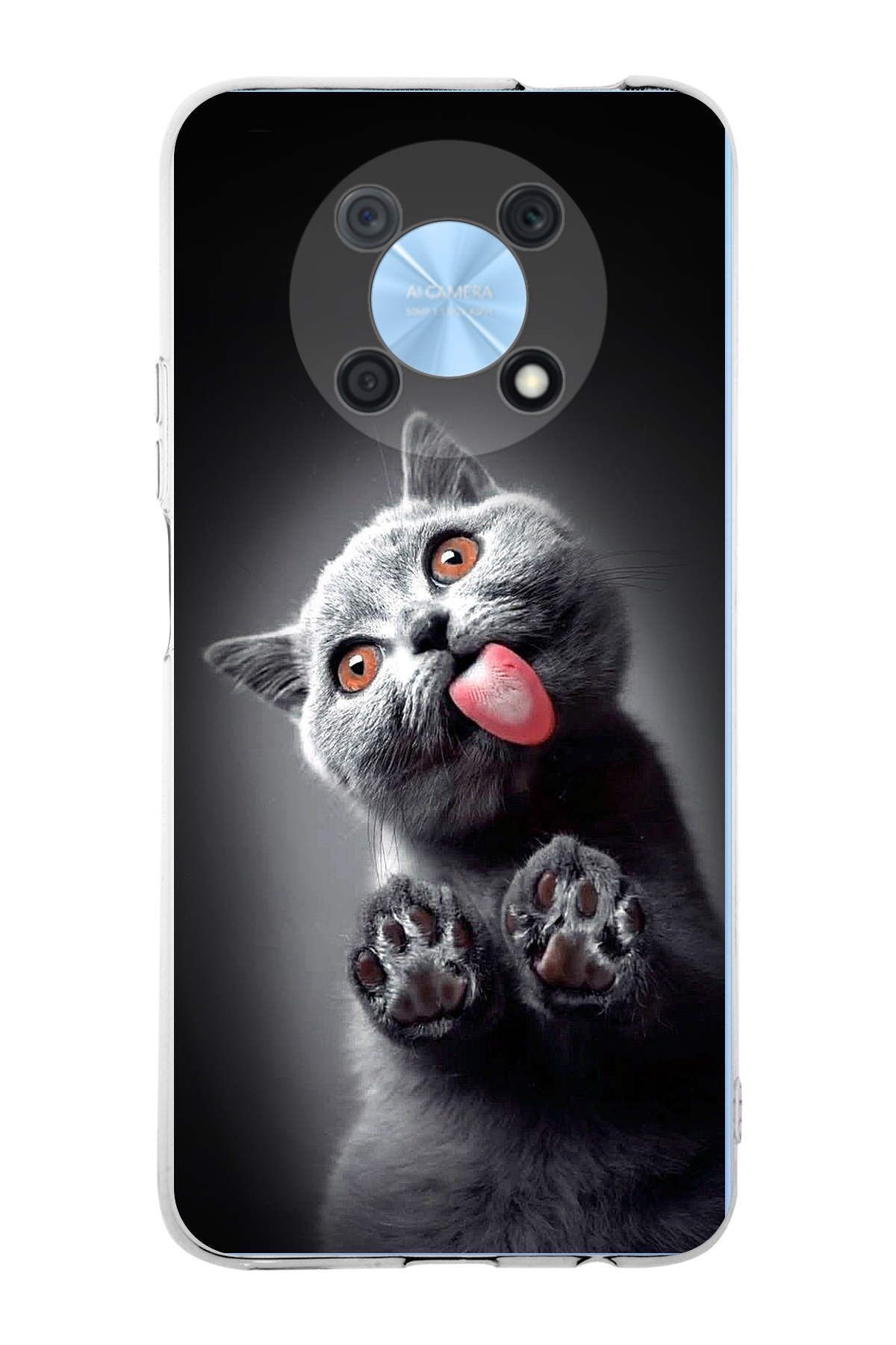 Huawei Nova Y90 ile Uyumlu 1mm Slim Fit Kedi 2 050c Baskılı Şeffaf Kılıf