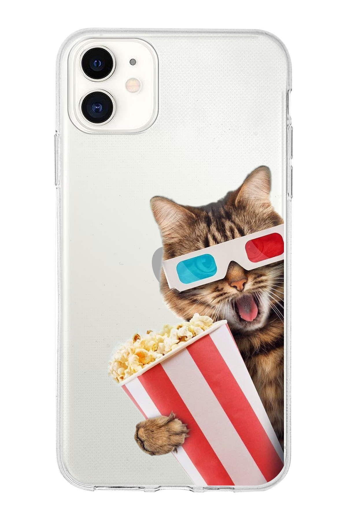 PrintiFy Apple iPhone 11 ile Uyumlu 1mm Slim Fit Kedi 1 050b Baskılı Şeffaf Kılıf