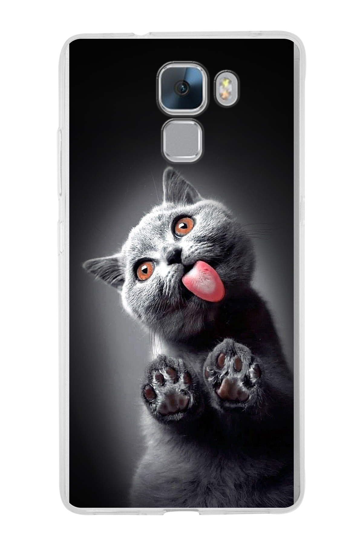 Huawei Honor 7 ile Uyumlu 1mm Slim Fit Kedi 2 050c Baskılı Şeffaf Kılıf