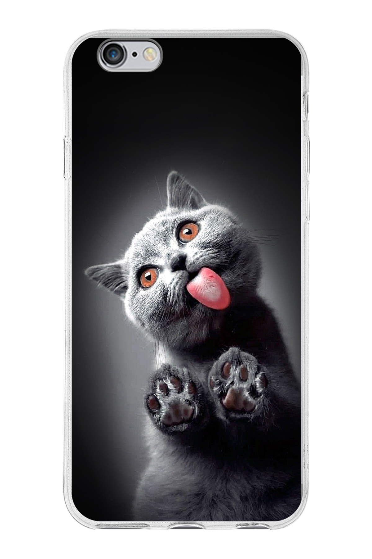 PrintiFy Apple iPhone 6S Plus ile Uyumlu 1mm Slim Fit Kedi 2 050c Baskılı Şeffaf Kılıf