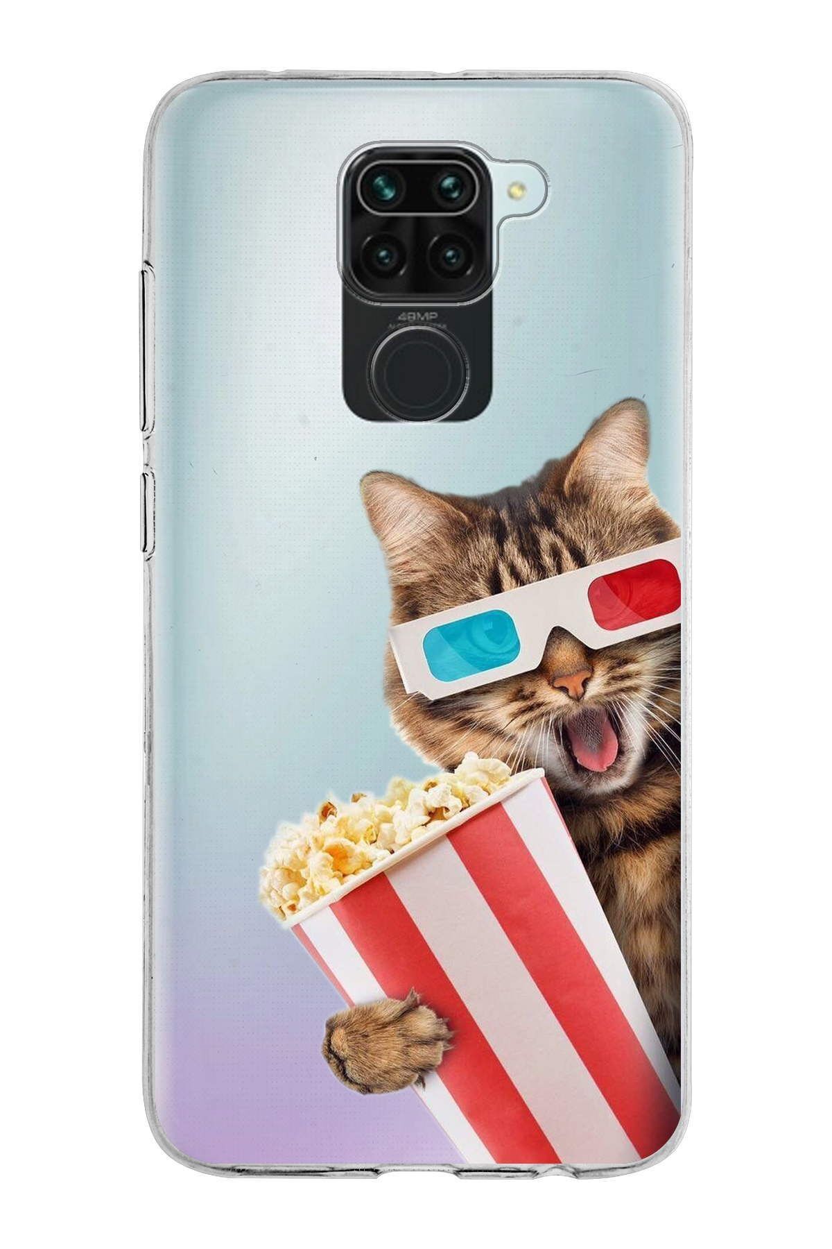 Xiaomi Redmi Note 9 ile Uyumlu 1mm Slim Fit Kedi 1 050b Baskılı Şeffaf Kılıf