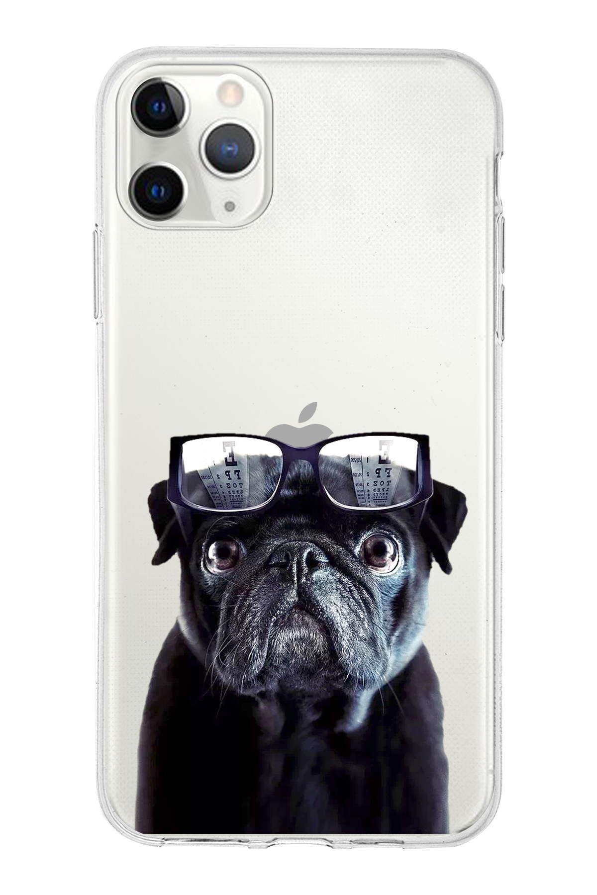 PrintiFy Apple iPhone 11 Pro Max ile Uyumlu 1mm Slim Fit Köpek 3 050f Baskılı Şeffaf Kılıf