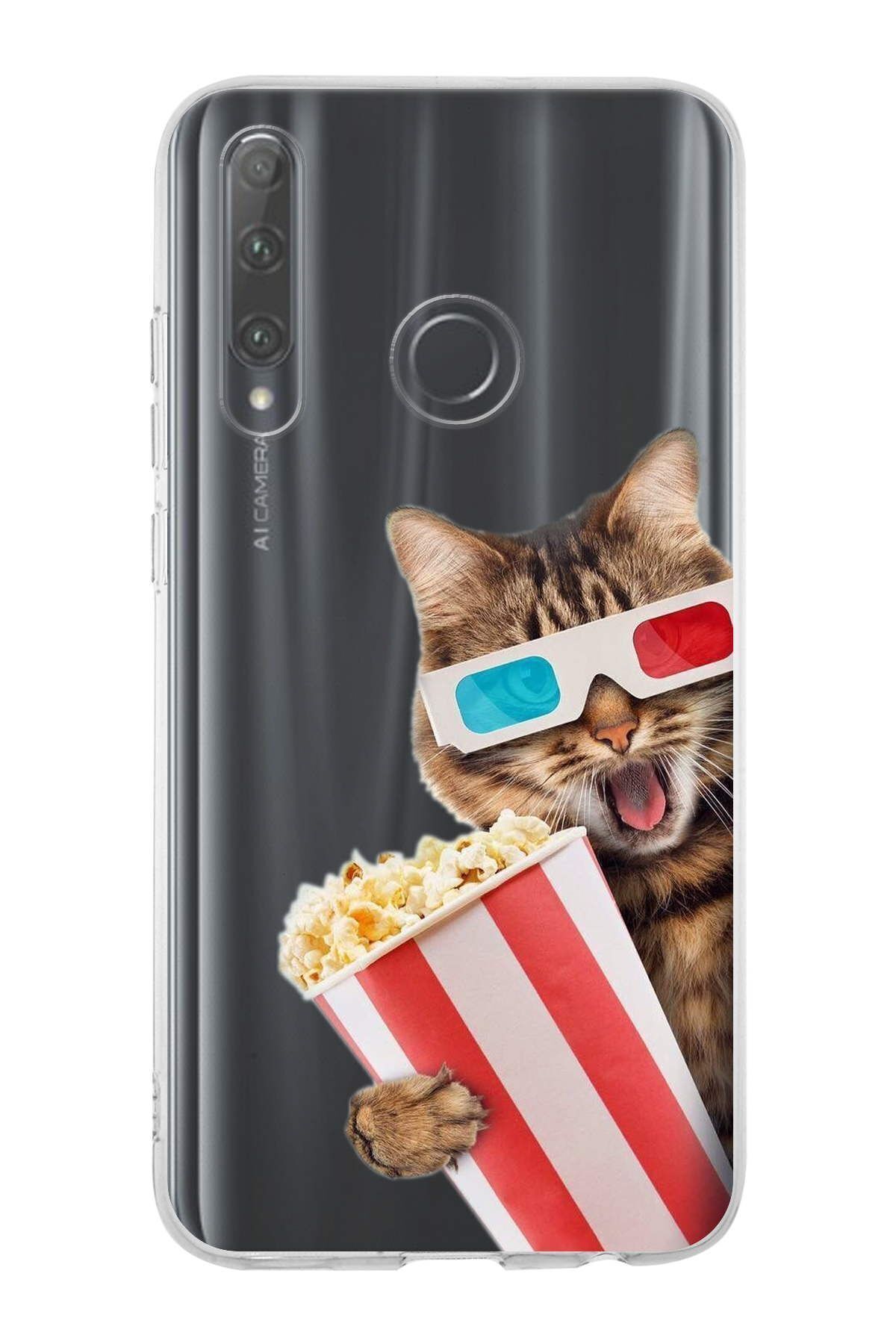 Huawei Honor 20 Lite ile Uyumlu 1mm Slim Fit Kedi 1 050b Baskılı Şeffaf Kılıf