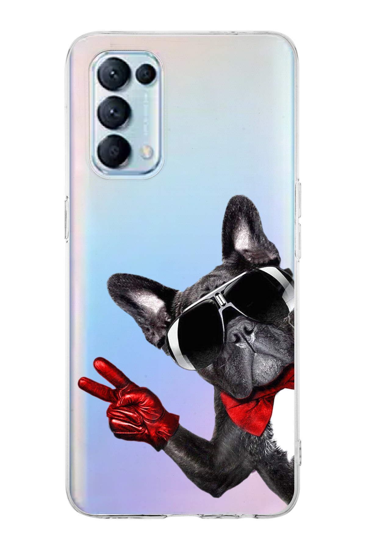 Oppo Reno 5 ile Uyumlu 1mm Slim Fit Köpek 2 050e Baskılı Şeffaf Kılıf