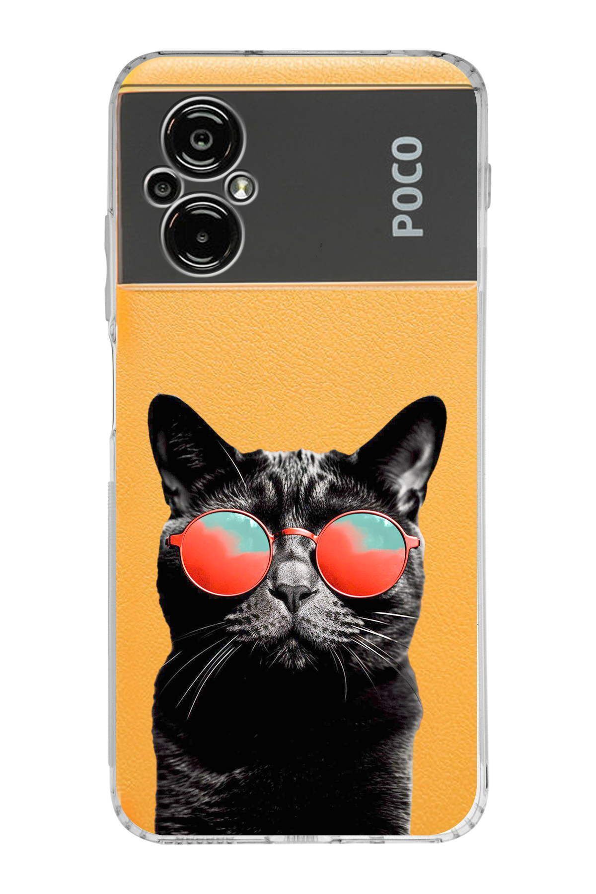 Xiaomi Poco M5 ile Uyumlu 1mm Slim Fit Kedi 3 050d Baskılı Şeffaf Kılıf