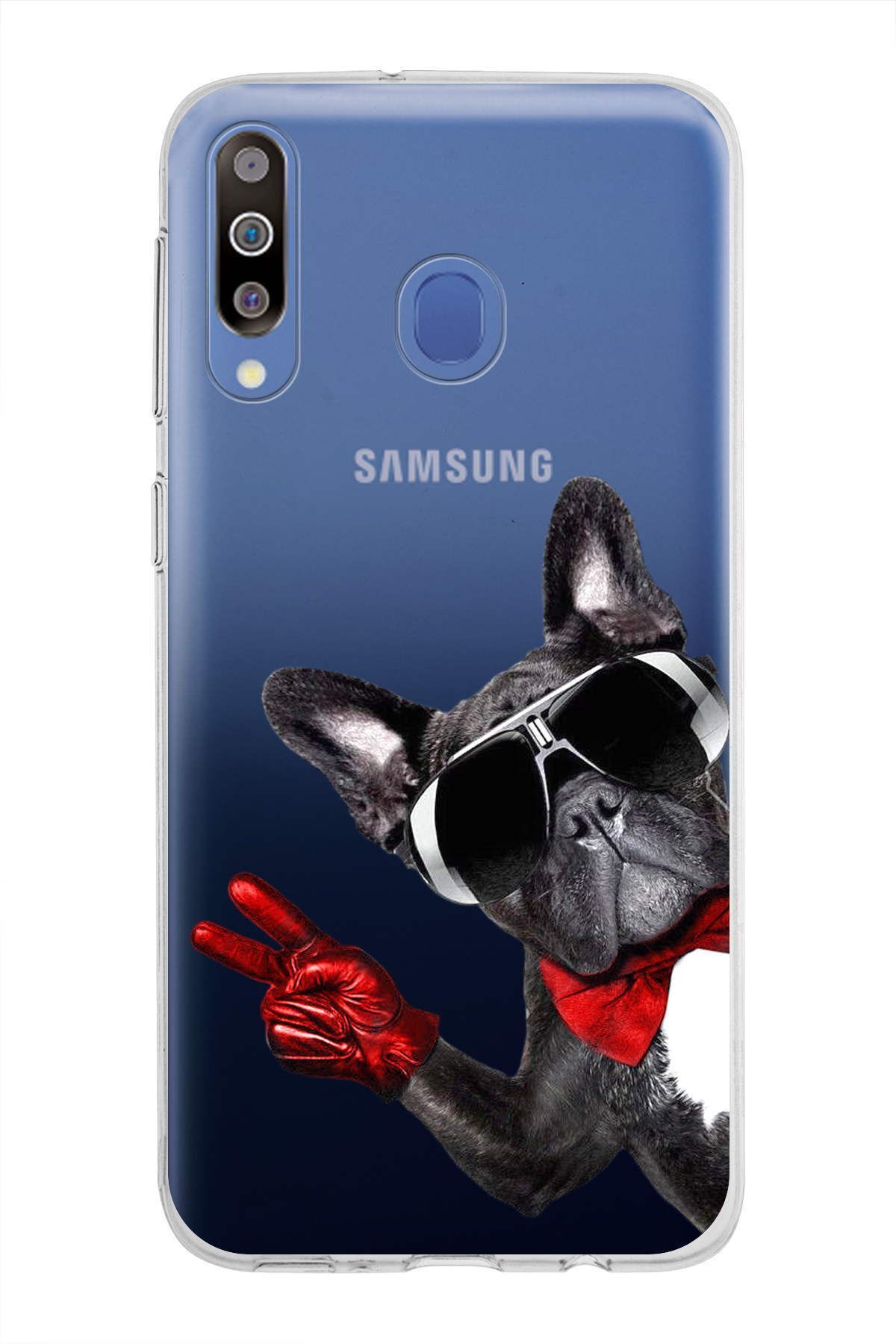 Samsung Galaxy M30 ile Uyumlu 1mm Slim Fit Köpek 2 050e Baskılı Şeffaf Kılıf