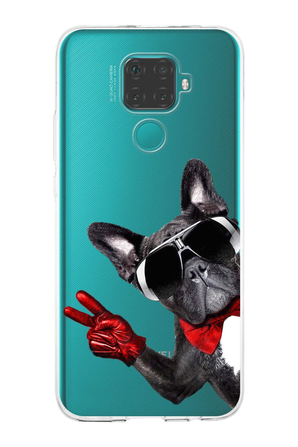 Huawei Mate 30 Lite ile Uyumlu 1mm Slim Fit Köpek 2 050e Baskılı Şeffaf Kılıf