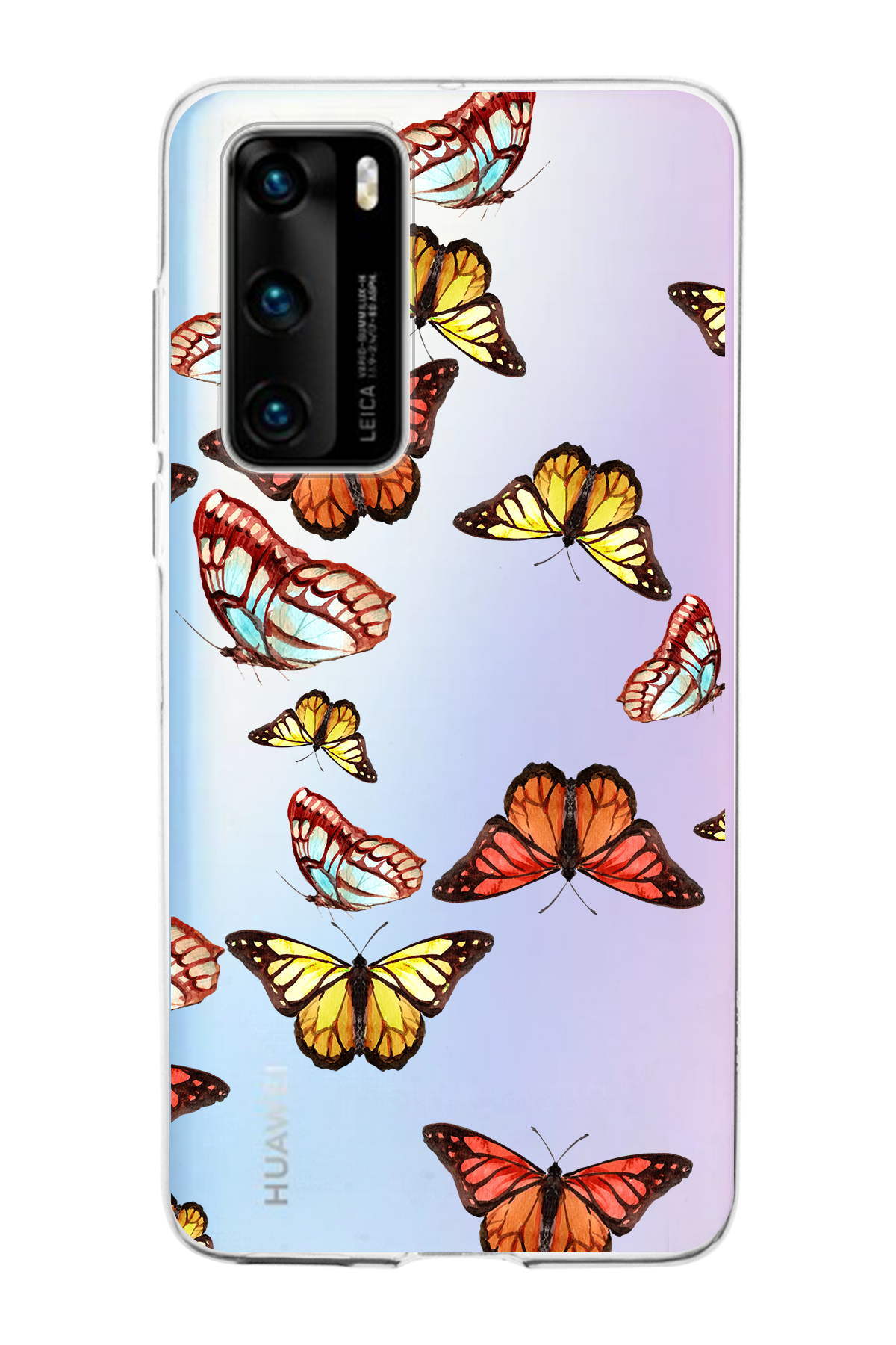 Huawei P40 ile Uyumlu 1mm Slim Fit Water Color 2 Baskılı Şeffaf  Kılıf