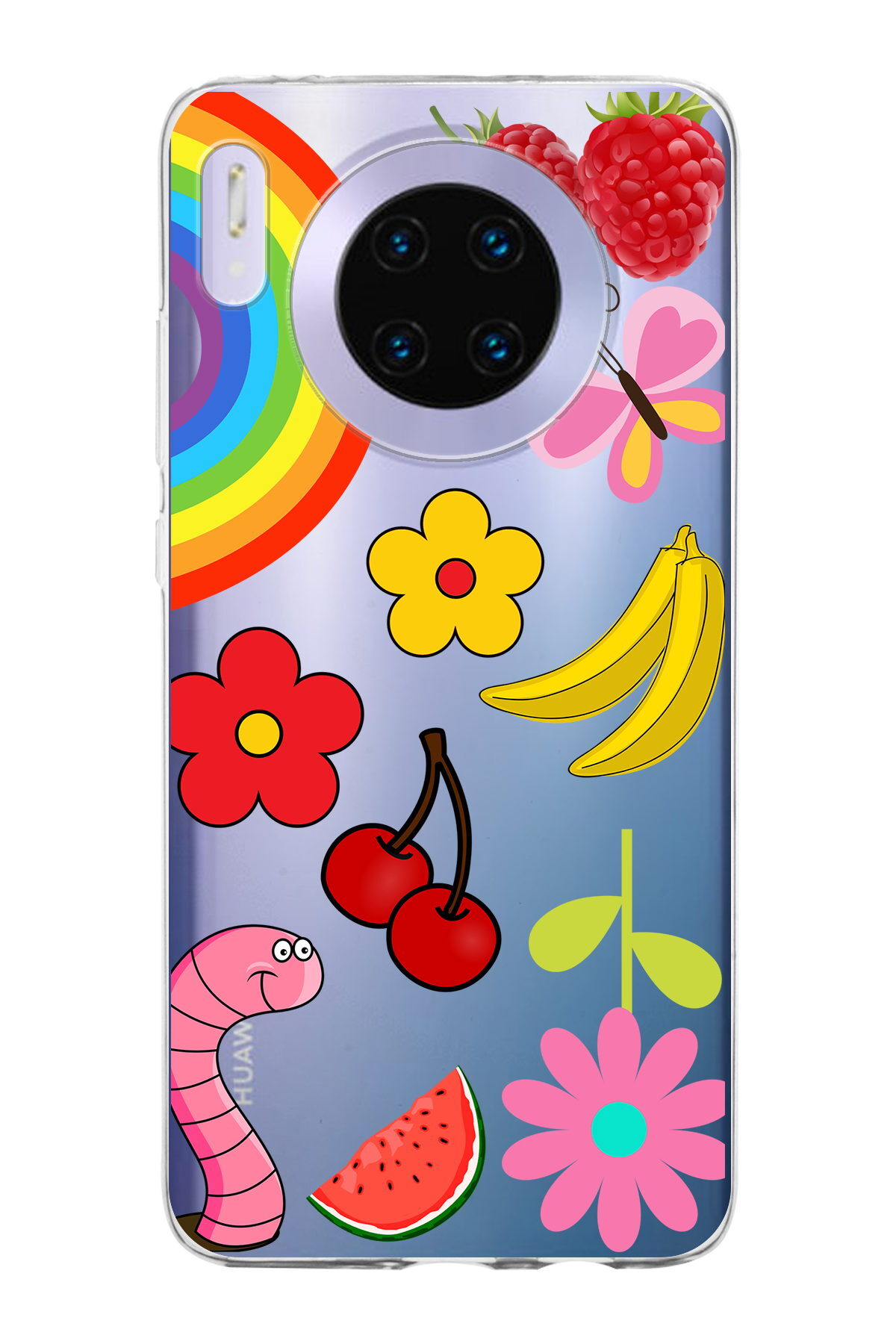 Huawei Mate 30 ile Uyumlu 1mm Slim Fit Water Color 5 Baskılı Şeffaf  Kılıf