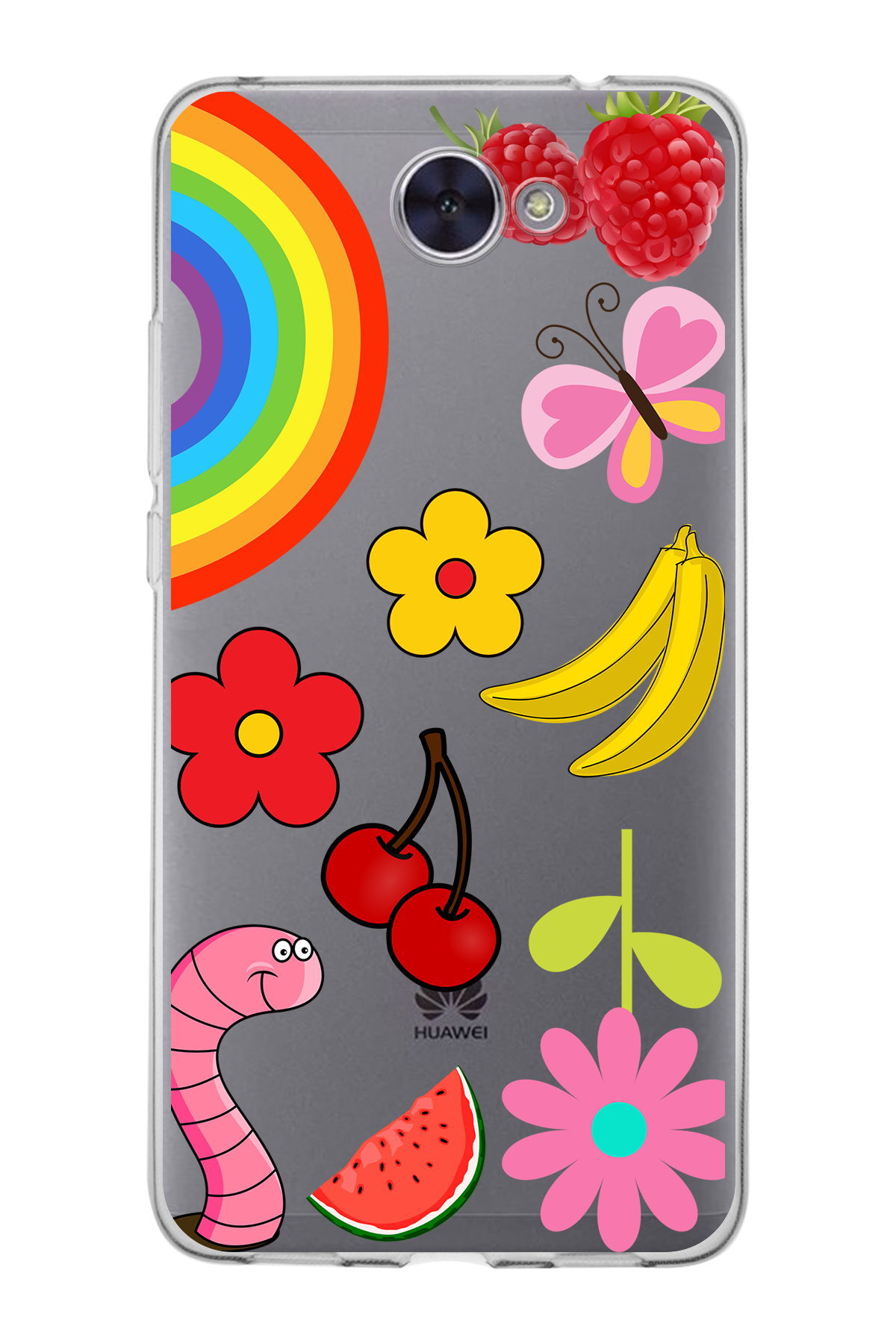 Huawei Y7 2017 ile Uyumlu 1mm Slim Fit Water Color 5 Baskılı Şeffaf  Kılıf