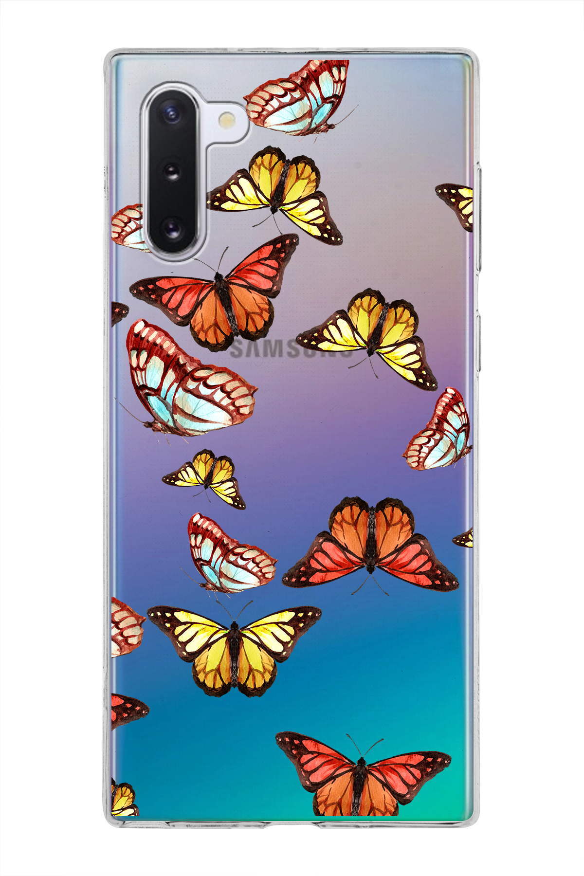 Samsung Galaxy Note 10 ile Uyumlu 1mm Slim Fit Water Color 2 Baskılı Şeffaf  Kılıf