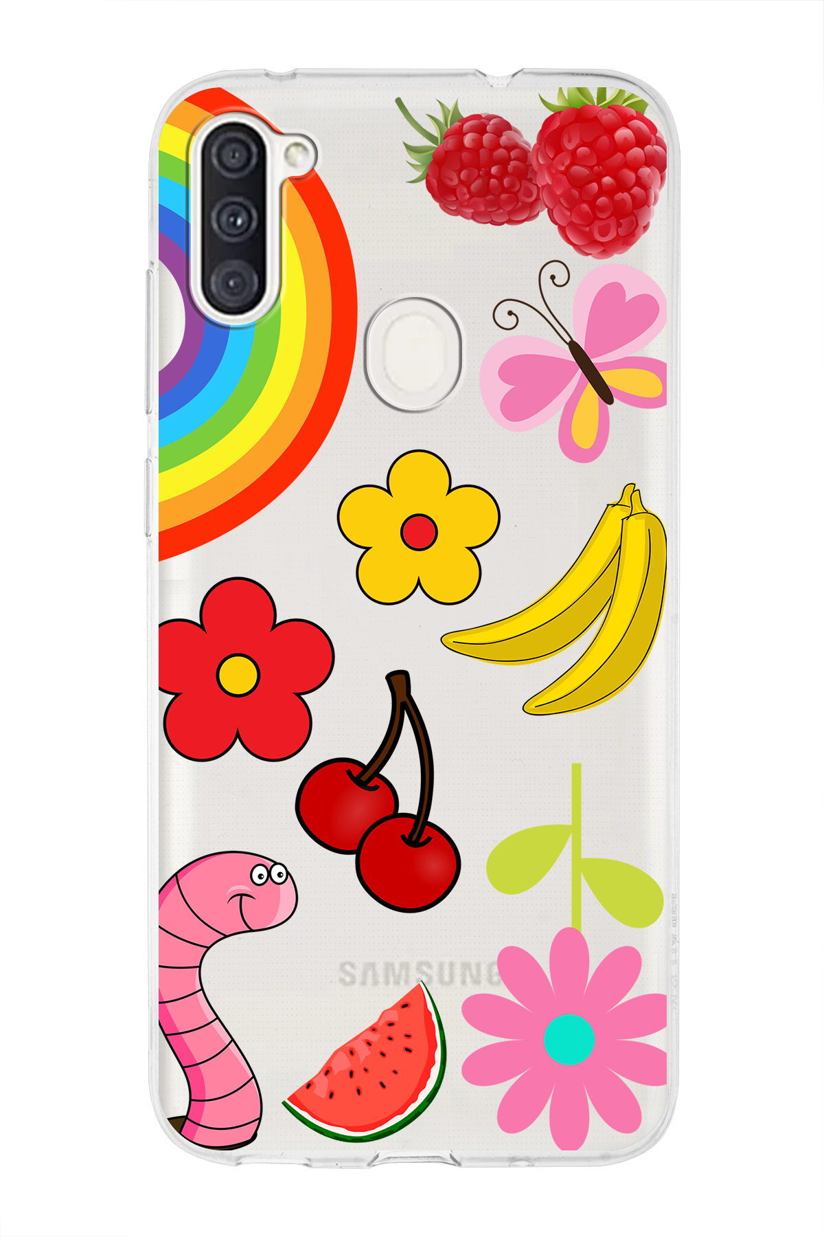 Samsung Galaxy A11 ile Uyumlu 1mm Slim Fit Water Color 5 Baskılı Şeffaf  Kılıf