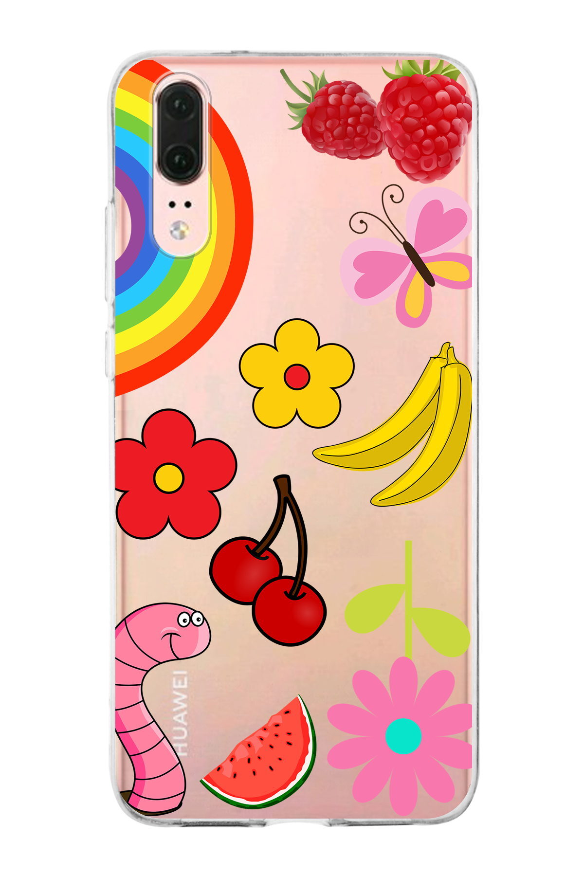 Huawei P20 ile Uyumlu 1mm Slim Fit Water Color 5 Baskılı Şeffaf  Kılıf