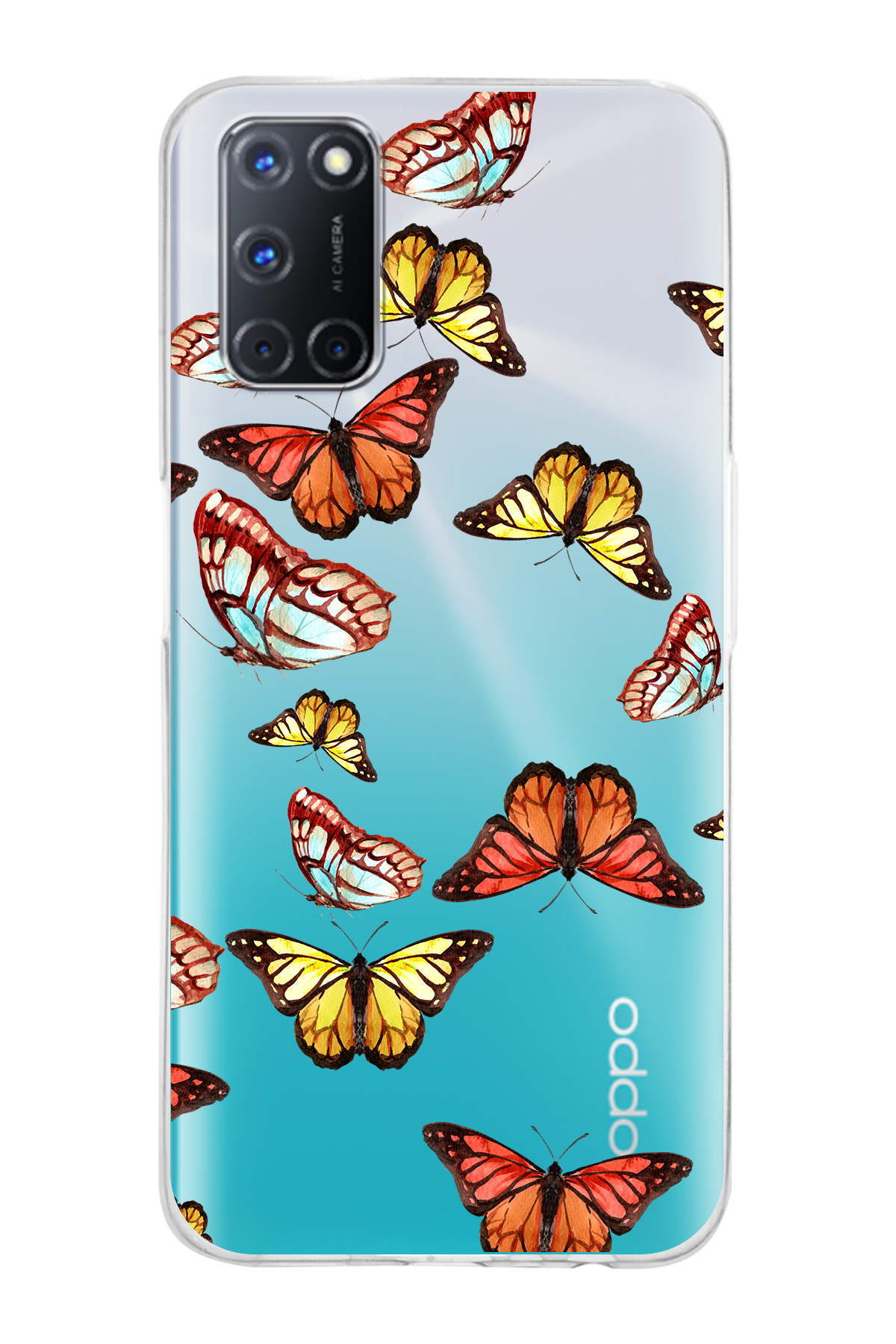 Oppo A72  ile Uyumlu 1mm Slim Fit Water Color 2 Baskılı Şeffaf  Kılıf