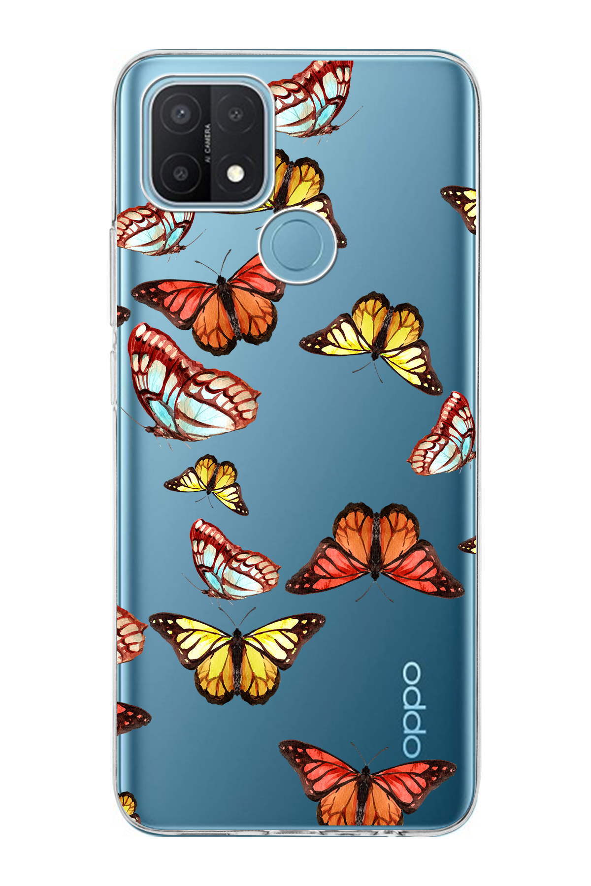 Oppo A15  ile Uyumlu 1mm Slim Fit Water Color 2 Baskılı Şeffaf  Kılıf