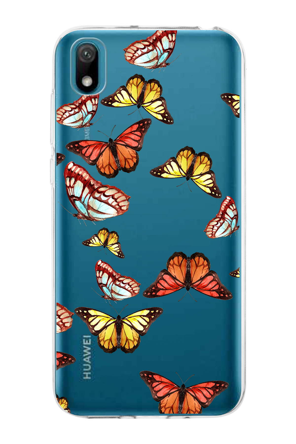 Huawei Y5 2019 ile Uyumlu 1mm Slim Fit Water Color 2 Baskılı Şeffaf  Kılıf