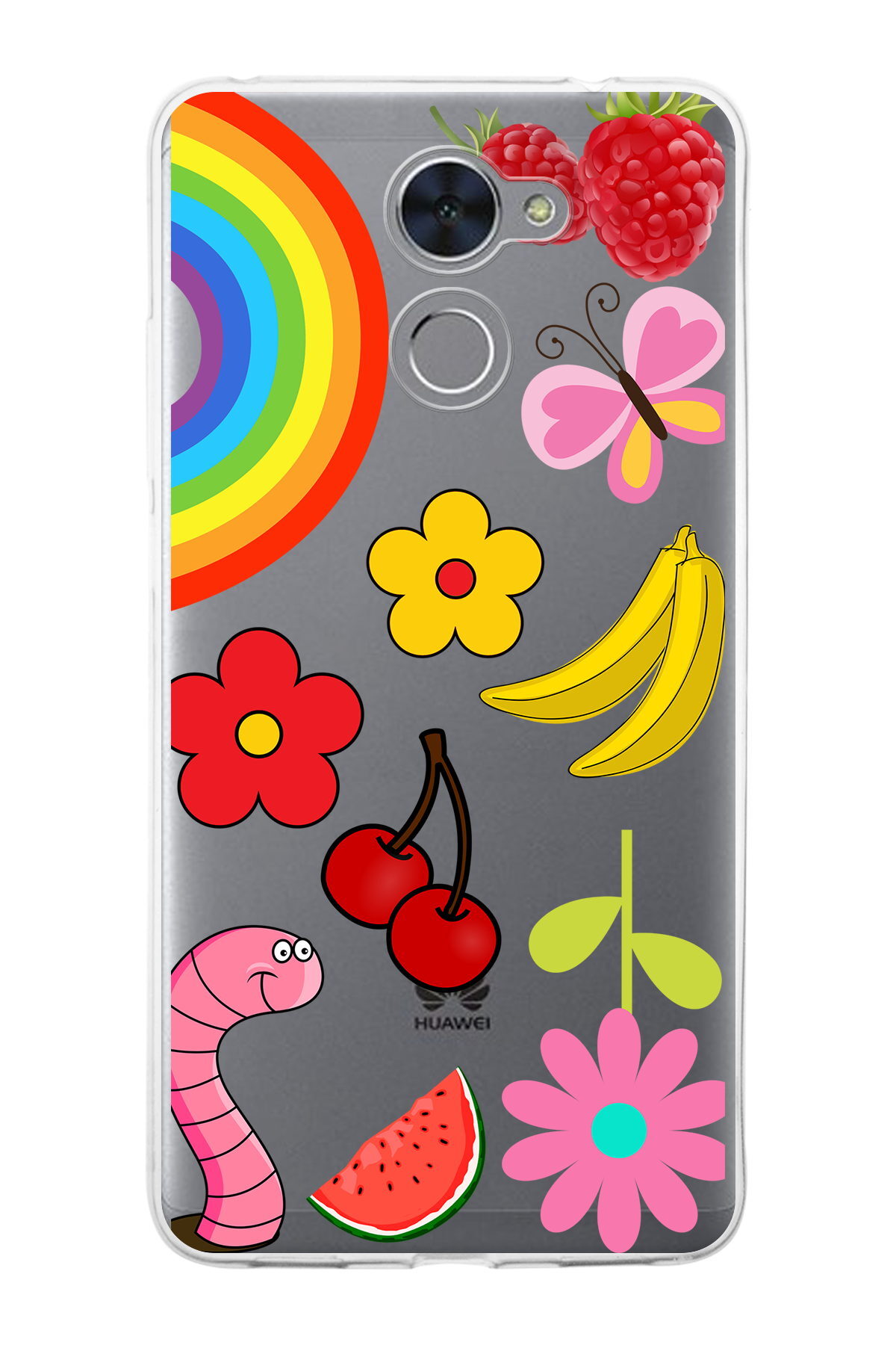 Huawei Y7 Prime ile Uyumlu 1mm Slim Fit Water Color 5 Baskılı Şeffaf  Kılıf