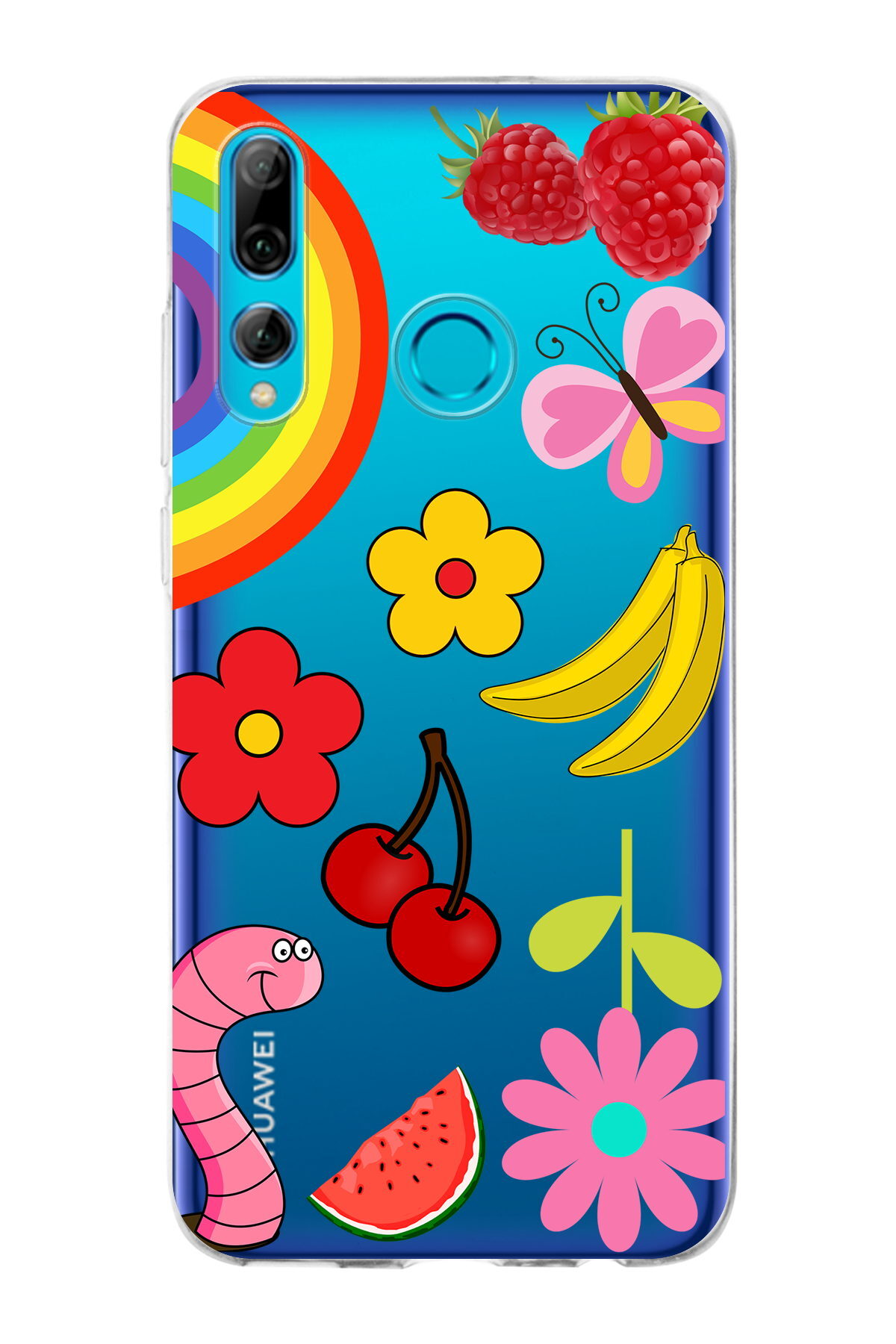 Huawei P Smart Plus 2019 ile Uyumlu 1mm Slim Fit Water Color 5 Baskılı Şeffaf  Kılıf