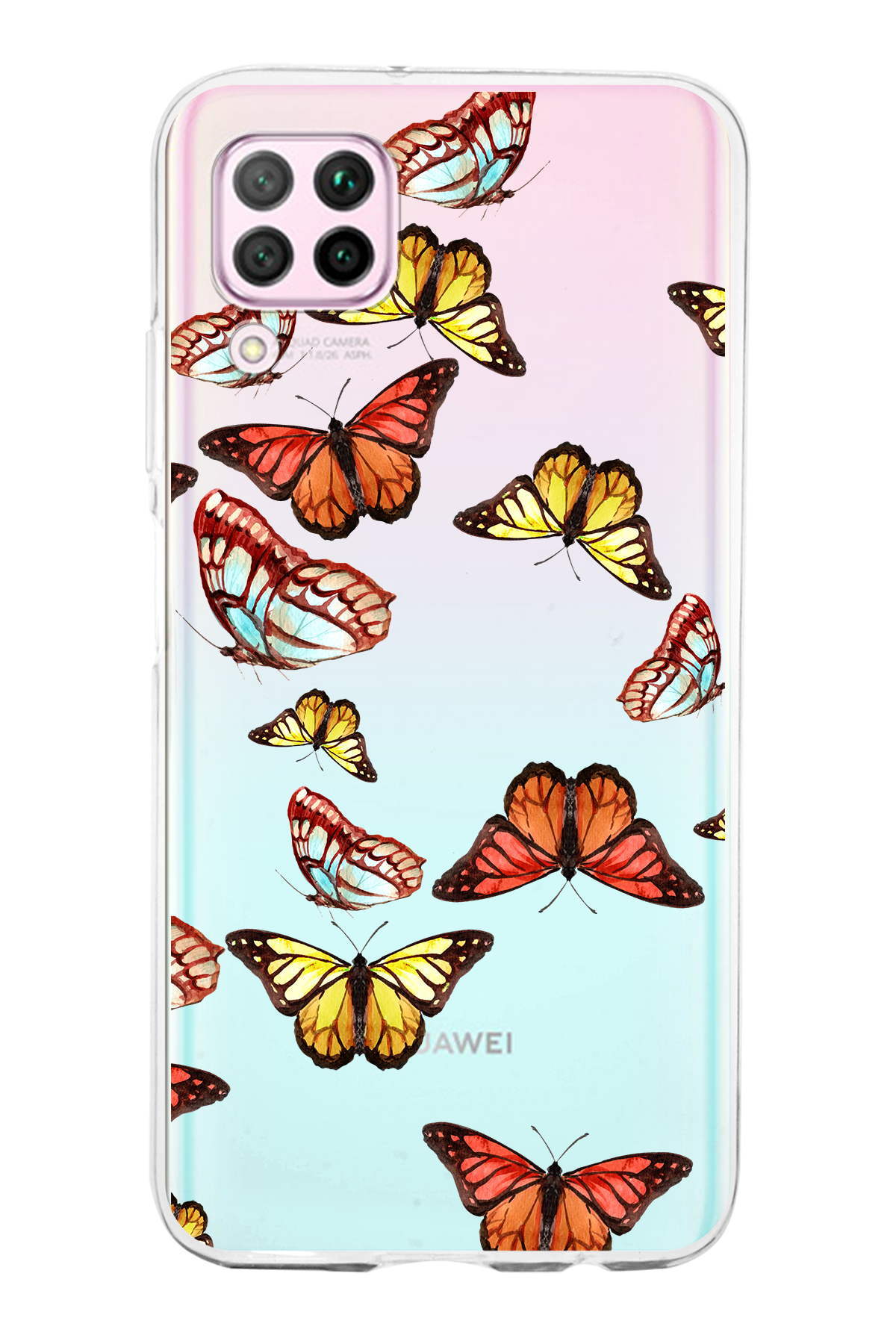 Huawei P40 Lite ile Uyumlu 1mm Slim Fit Water Color 2 Baskılı Şeffaf  Kılıf