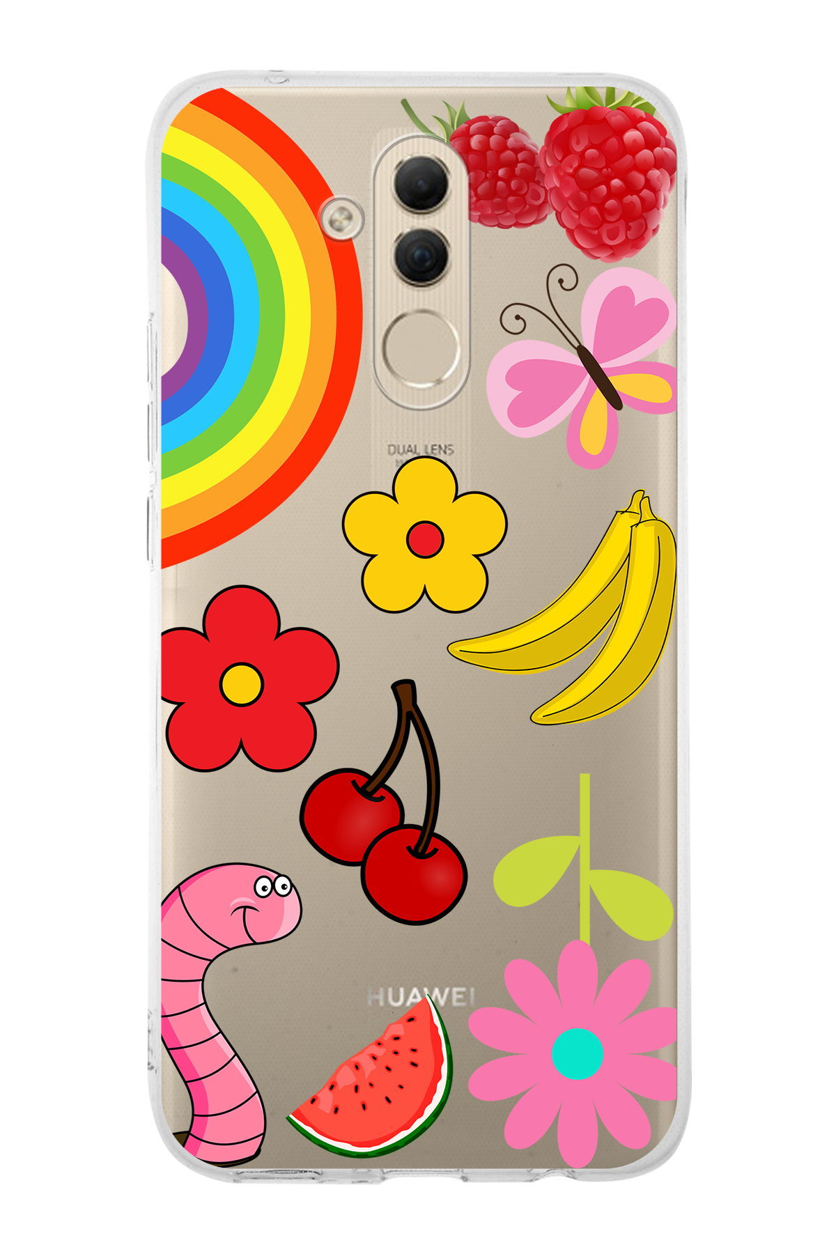 Huawei Mate 20 Lite ile Uyumlu 1mm Slim Fit Water Color 5 Baskılı Şeffaf  Kılıf