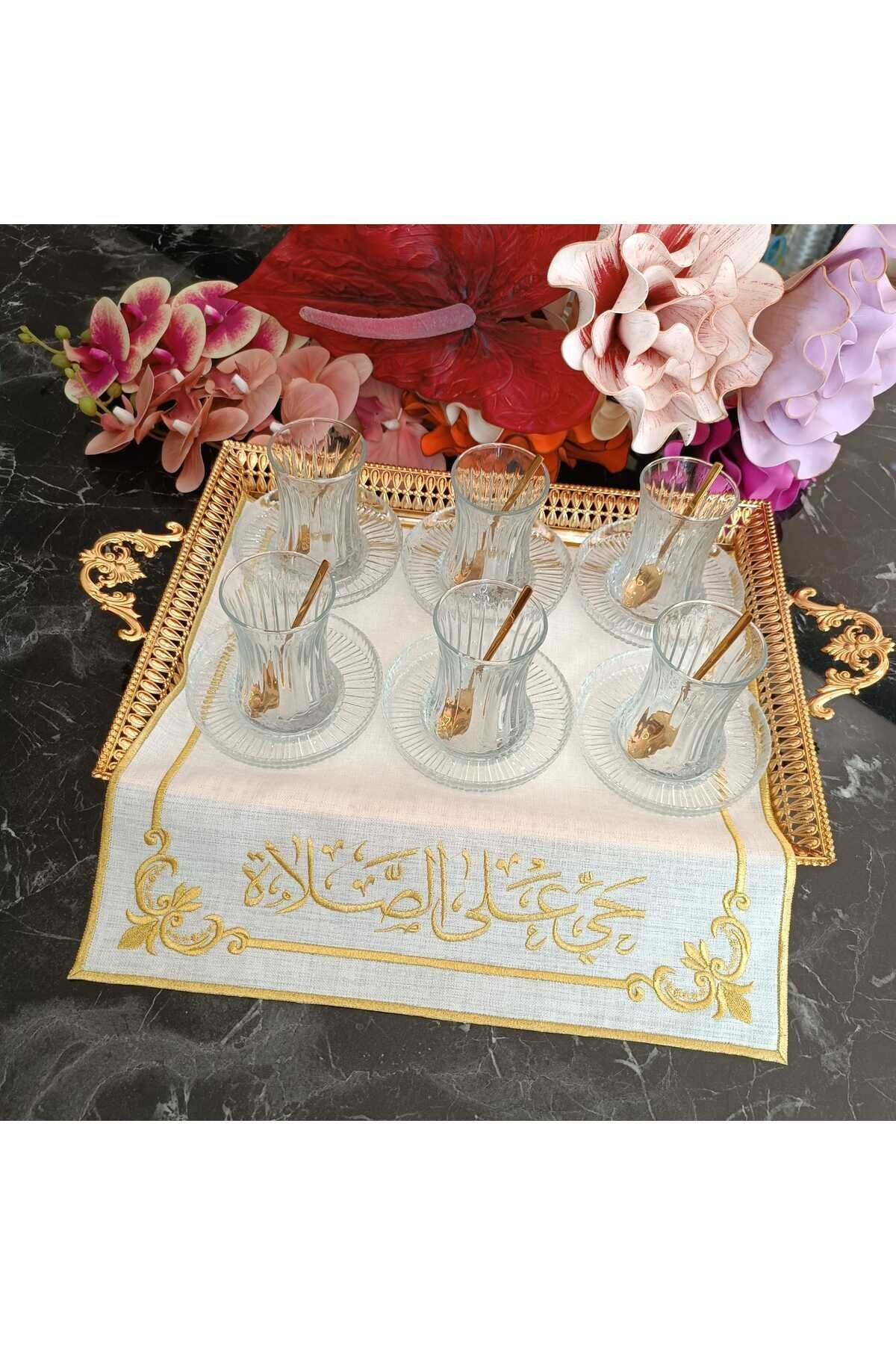 LASETU-Hayyeales-salâh غطاء صينية شاي مكتوب باللغة العربية، منديل تقديم وعرض، قطعة واحدة مقاومة للبقع 5