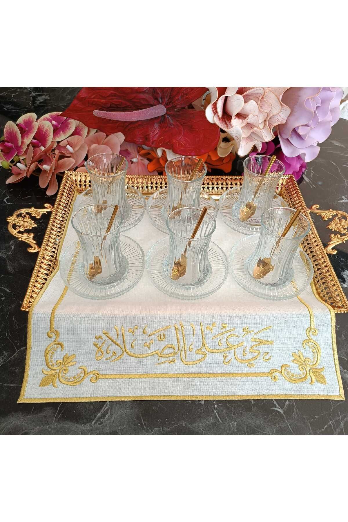 LASETU-Hayyeales-salâh غطاء صينية شاي مكتوب باللغة العربية، منديل تقديم وعرض، قطعة واحدة مقاومة للبقع 8