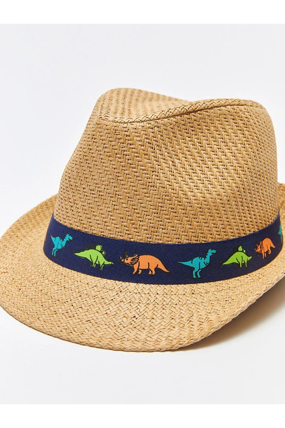 LC Waikiki-Lcw Accessories Dinosaur Pattern Ribbed Boy's Straw Fedora Hat 3