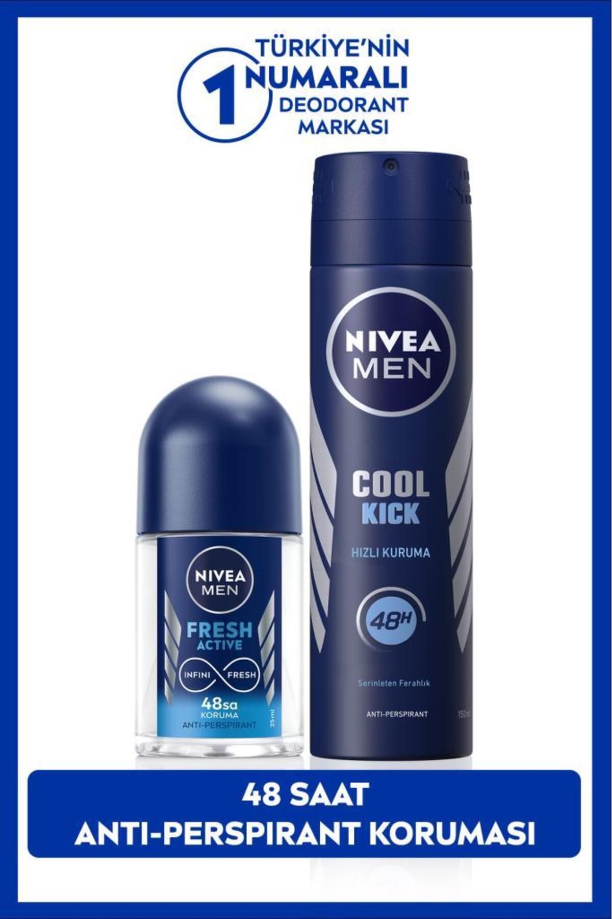 NIVEA Men Мужской дезодорант-спрей Cool Kick Fresh 150 мл и шариковый мини-дезодорант Fresh Active 25 мл SET.NVE.993