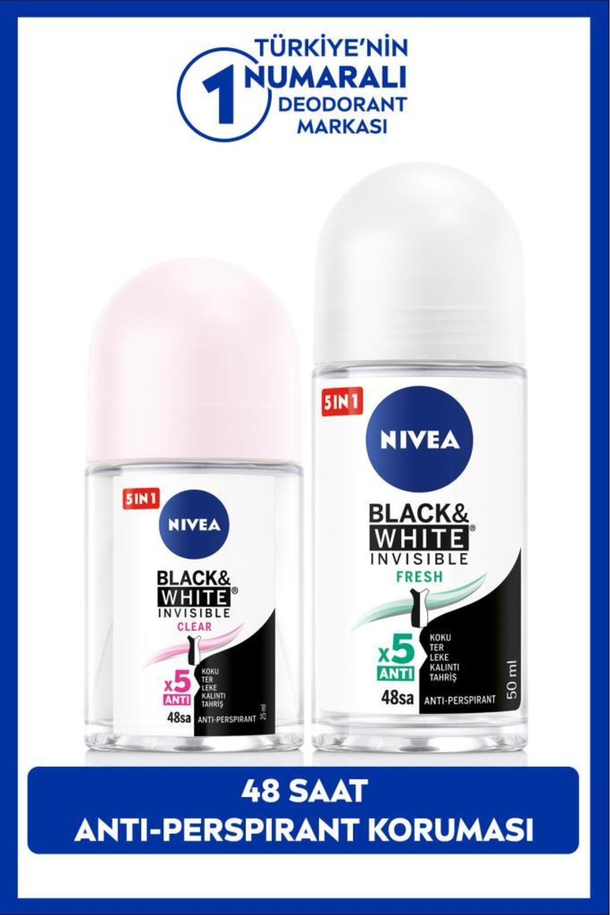 Женский шариковый дезодорант NIVEA Black&white Fresh 50 мл и шариковый мини-дезодорант Black&white Clear 25 мл SET.NVE.995