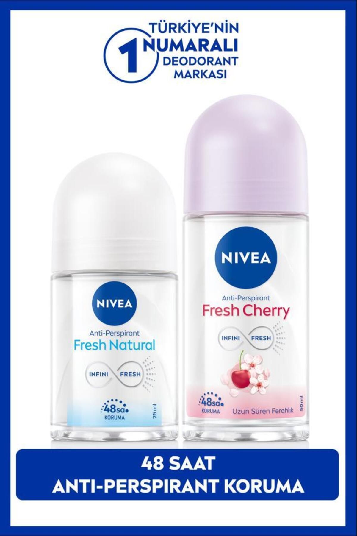 Женский шариковый дезодорант NIVEA Fresh Cherry 50 мл и набор мини-шариков Fresh Natural 25 мл, защита 48 часов SET.NVE.1012