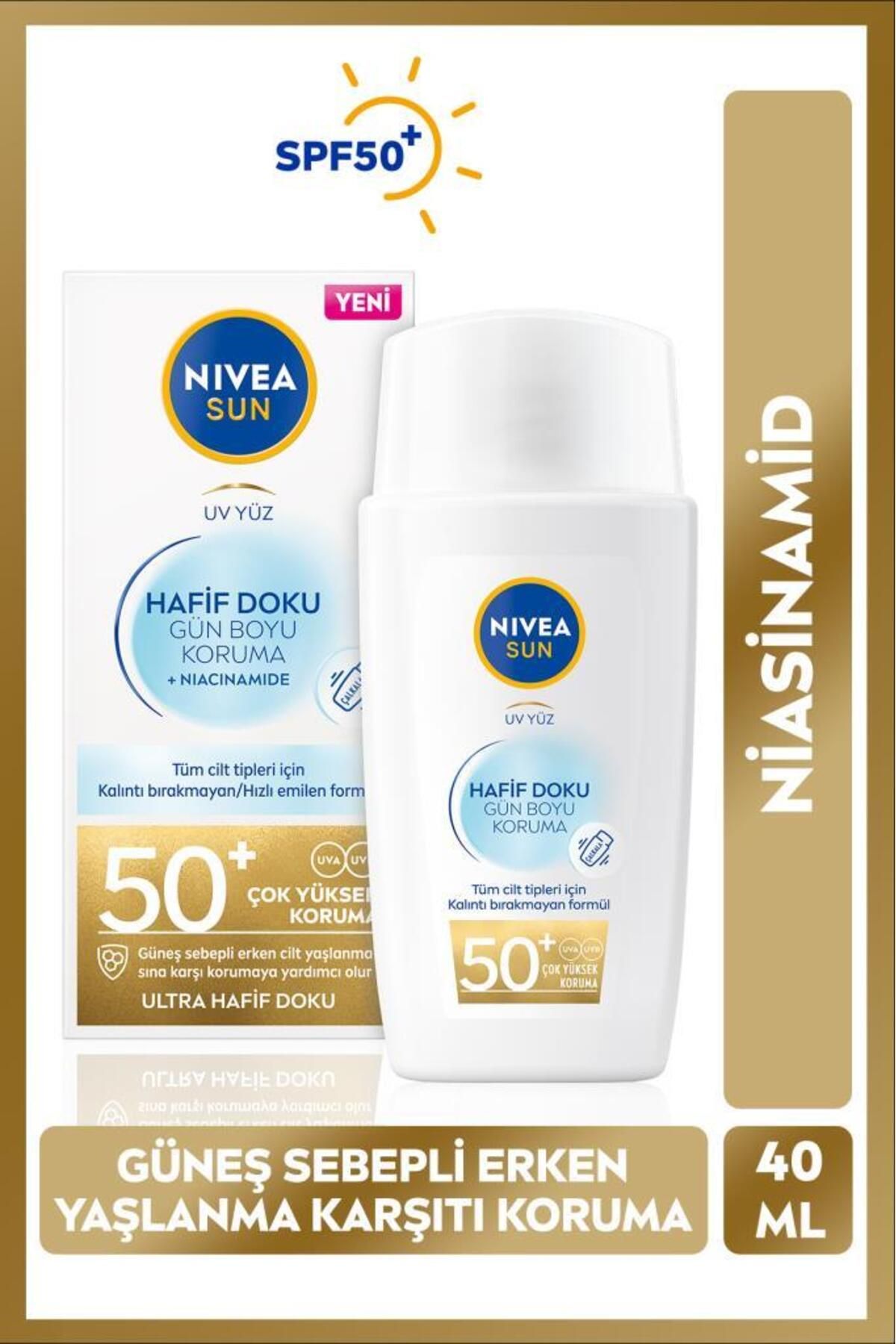 NIVEA Sun Light Texture Солнцезащитный крем для лица 40 мл, Spf50, высокая защита от солнца, антивозрастной 95150