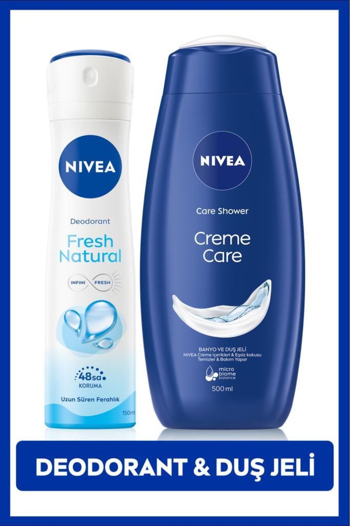 NIVEA Женский дезодорант-спрей Fresh Natural 150 мл и увлажняющий гель для душа Creme Care 500 мл НАБОР.NVE.948