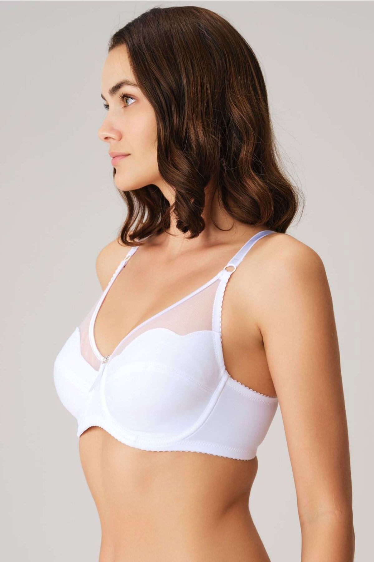 Anıl Lingerie-Γυναικείο Λευκό Underwire Tulle σουτιέν Unsupported Compressor Minimizer 3525 3