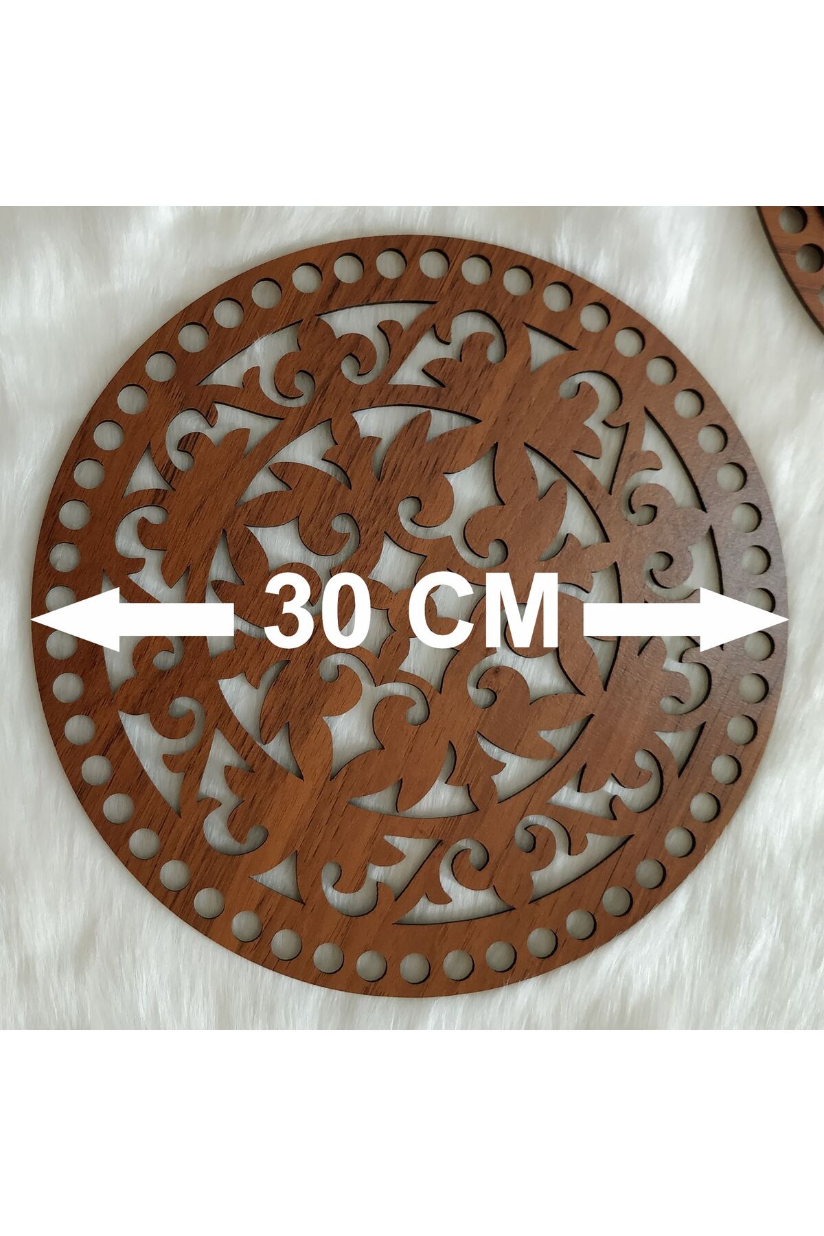 (2 PCS) Patterned Wooden 3 Mm Mdf Basket Tray Base 30 Cm Diameter ( Brown One Side)