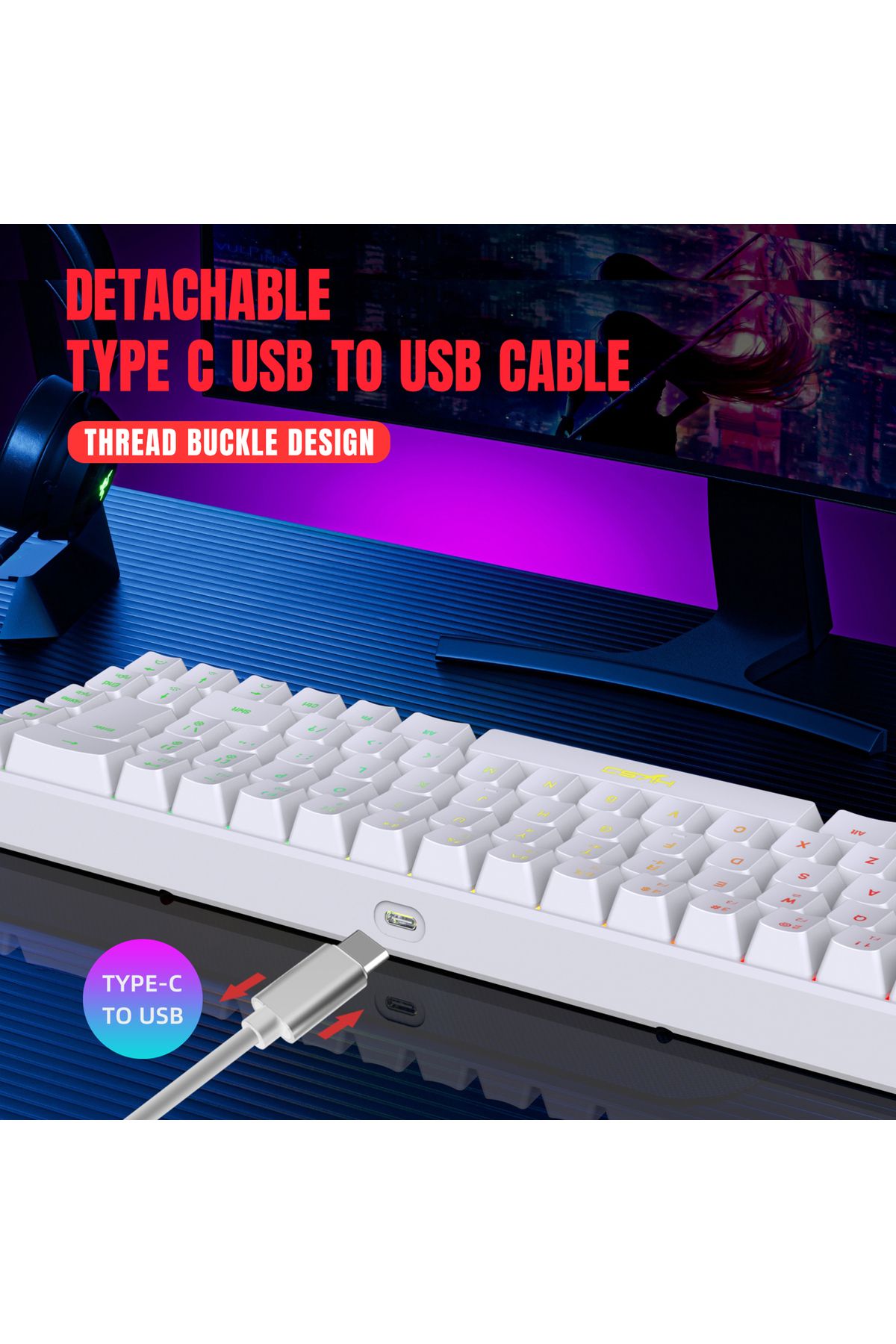 Choice-HXSJ V200 Wired K68 RGB Streamer Mini Gaming Keyboard 19-Key Conflict-Free Membrane Keyboard but ... 5