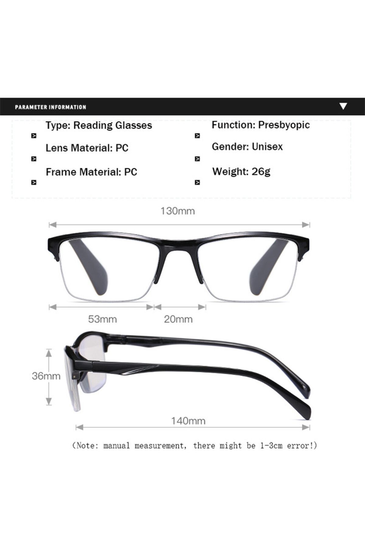Choice-Square Reading Glasses Ultralight Half Frame Presbyopic Eyeglasses Men Women +0.25 0.5 0.75 1 1.2... 7