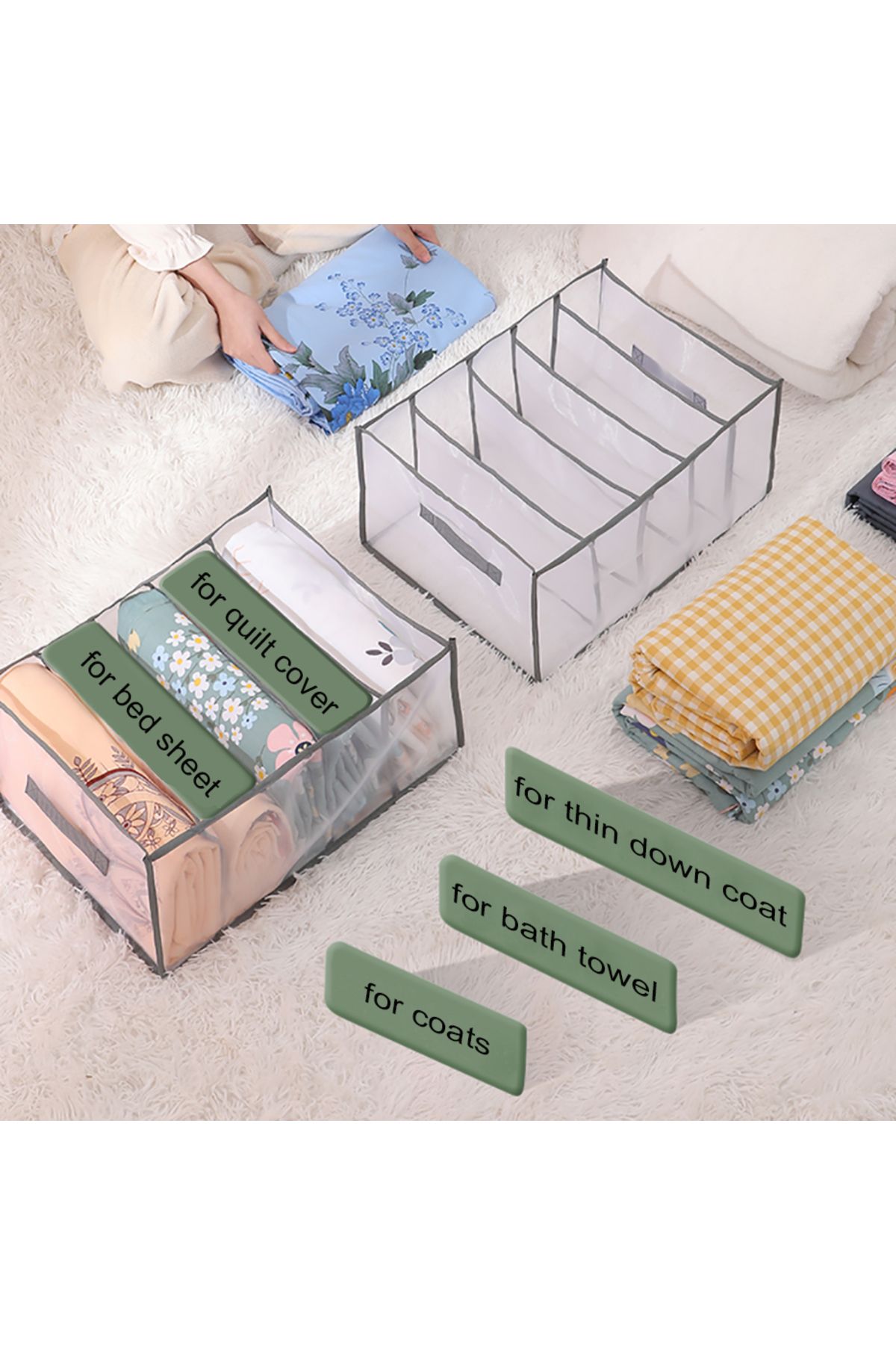Choice-Large Capacity Quilt Cover Storage 5 Grids Bed Sheet Down Jacket Bath Towel Organizer Mesh Compar... 3