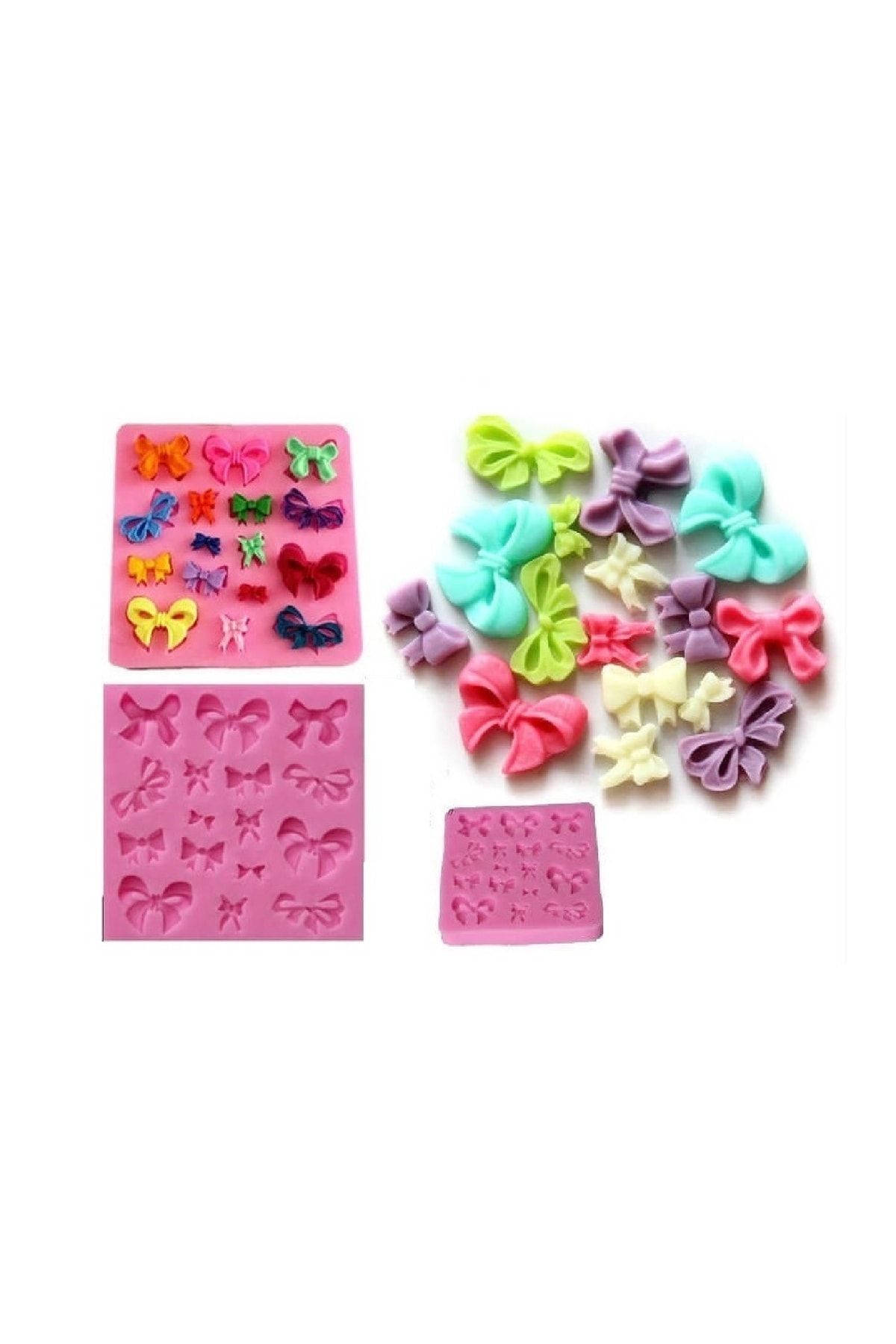 morlalem m Tek Kalıpta 16 Mini Minyatür Kurdele Fiyonk Silikon Kalıp K-471, Kokulu Taş Sabun Alçı Mum Kalıbı