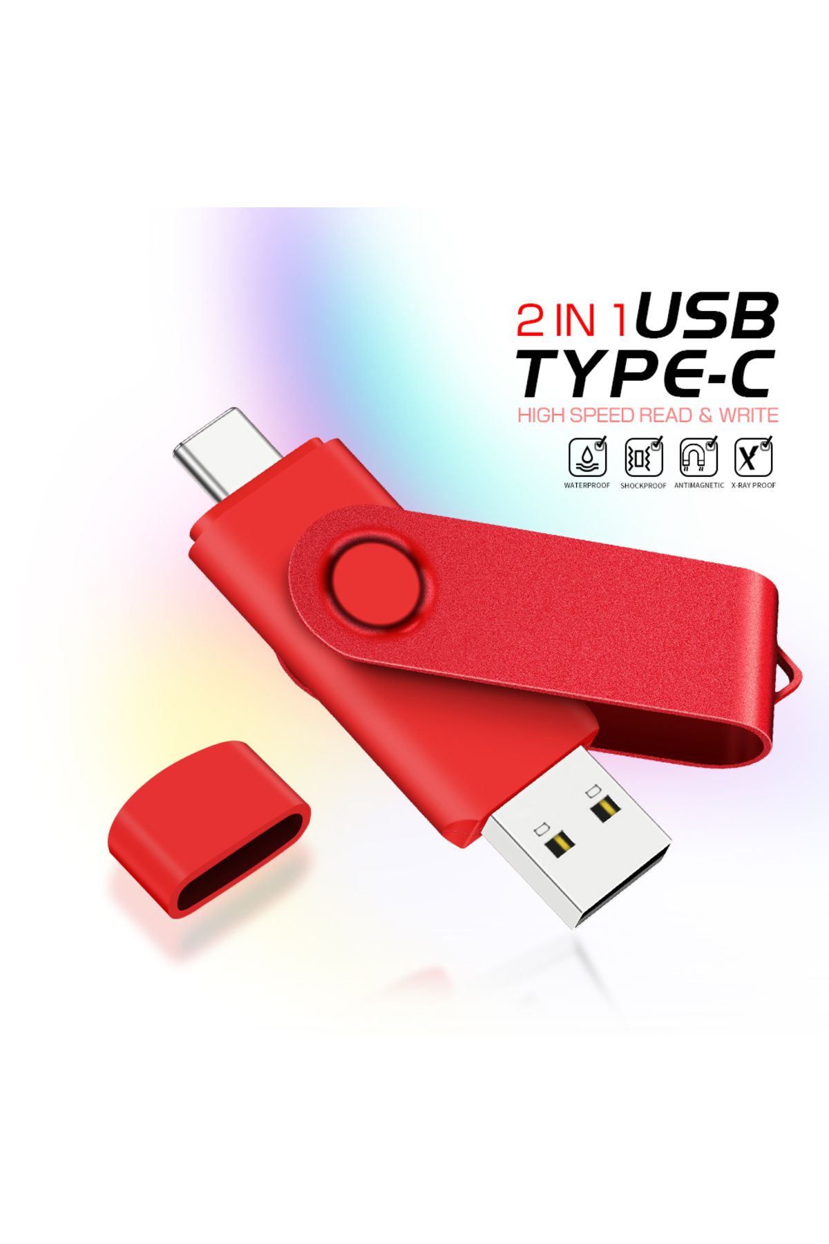 JASTER-TYPE-C USB Flash Drive 128GB 2 in 1 Red Memory Stick 32GB Rotatable Pen Drive 64GB Pendrive for M... 2