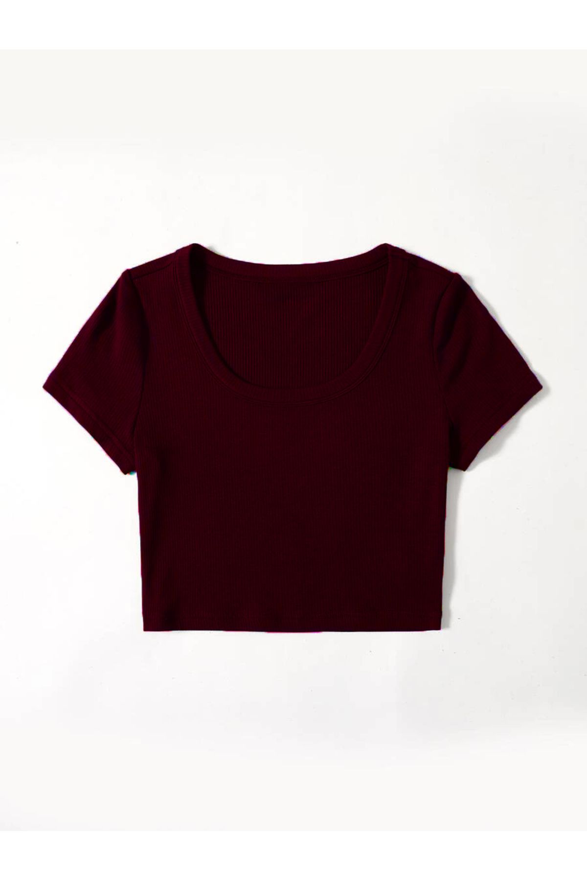 Mad&Calf-U-Neck Ribbed Women's Crop Top - Basic Cotton 2