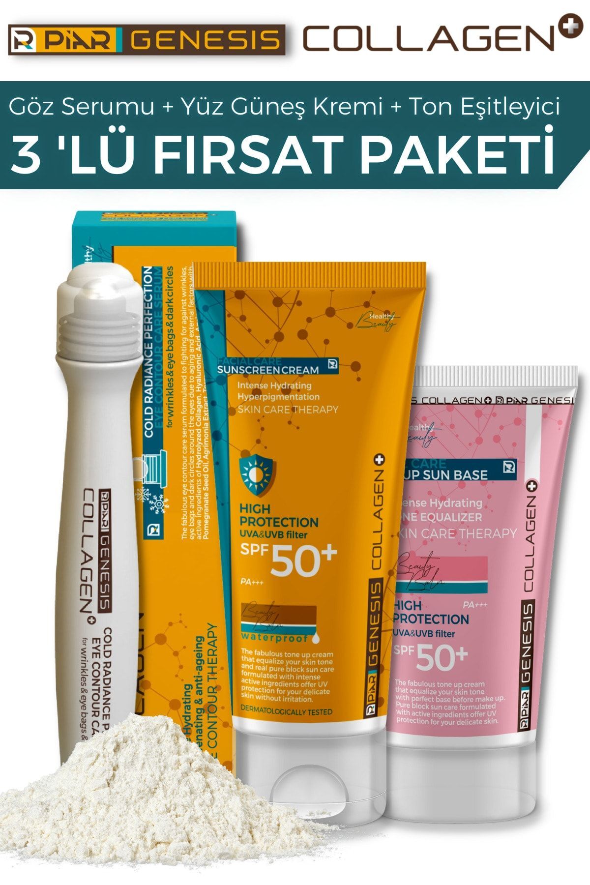 Genesis 3'lü Fırsat Paketi Sun Cream Spf50+tone Up Sun Bas Aydınlatıcı+göz Çevresi Bakım Serumu — maviset — تصویر 2 از 2