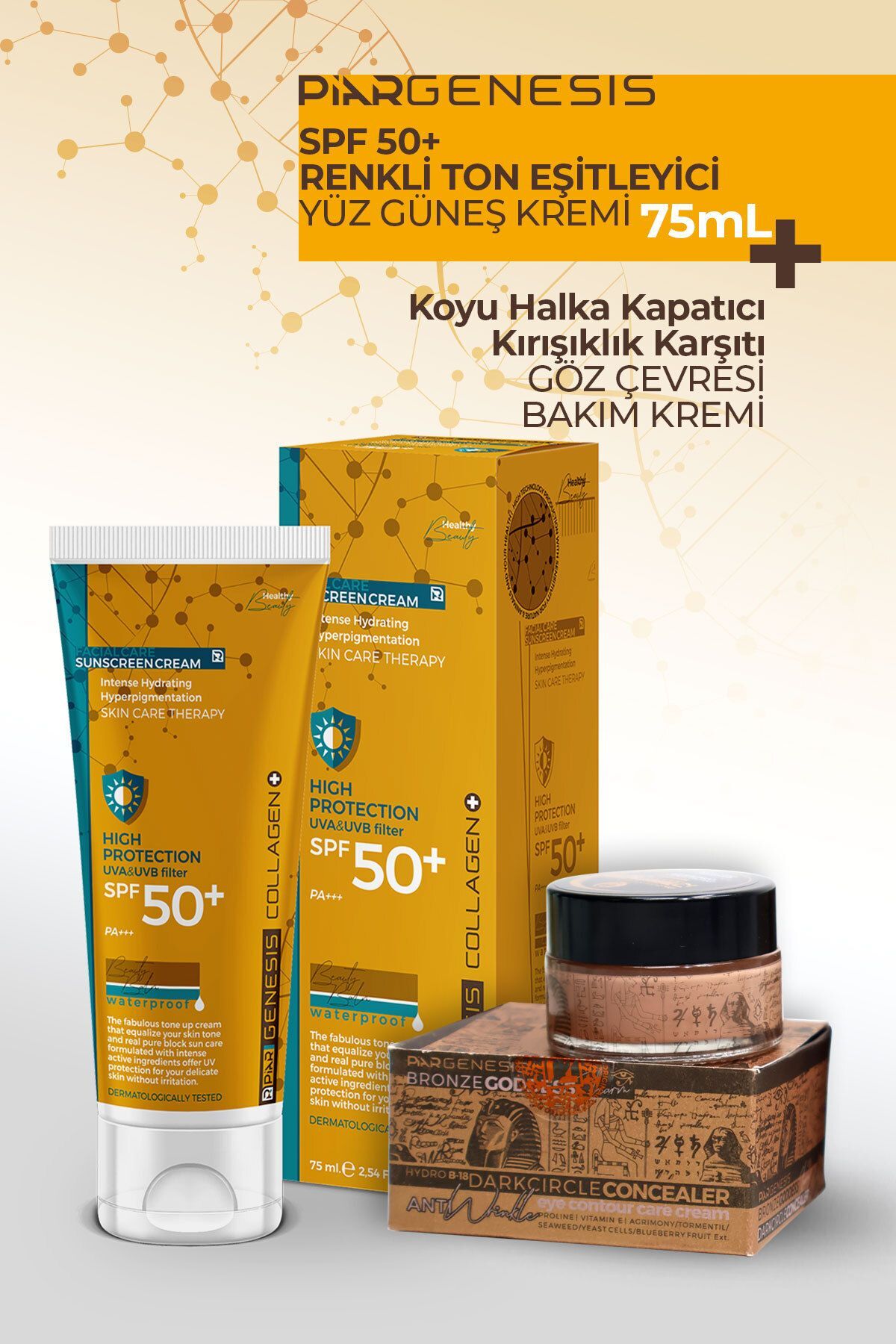 Kolajen Leke Karşıtı Spf 50 Renkli Yüz Güneş Kremi 75 ml Kapatıcı Göz Kremi 15 ml Set — TYCNSTFCZN169442758752820