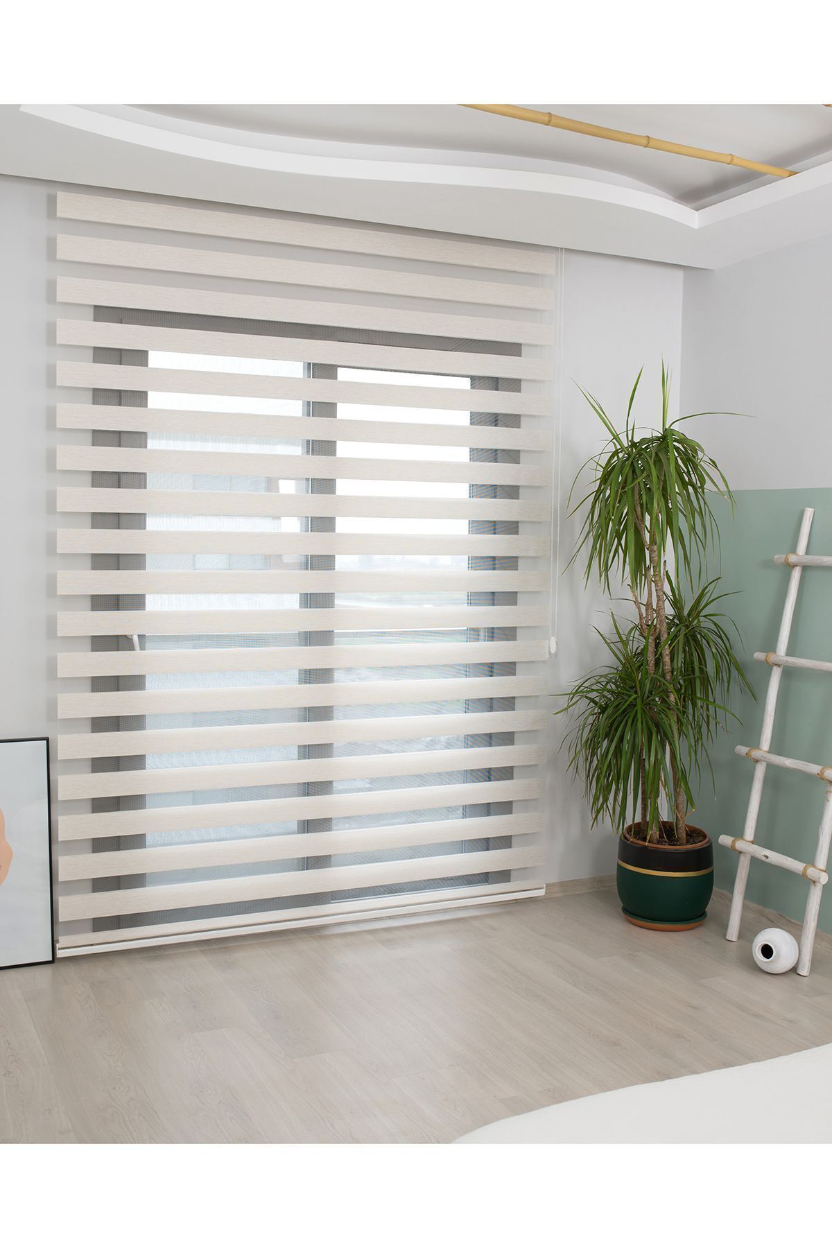 Bamboo Fabric Cream Zebra Roller Blind Curtain Cream Aluminum Case