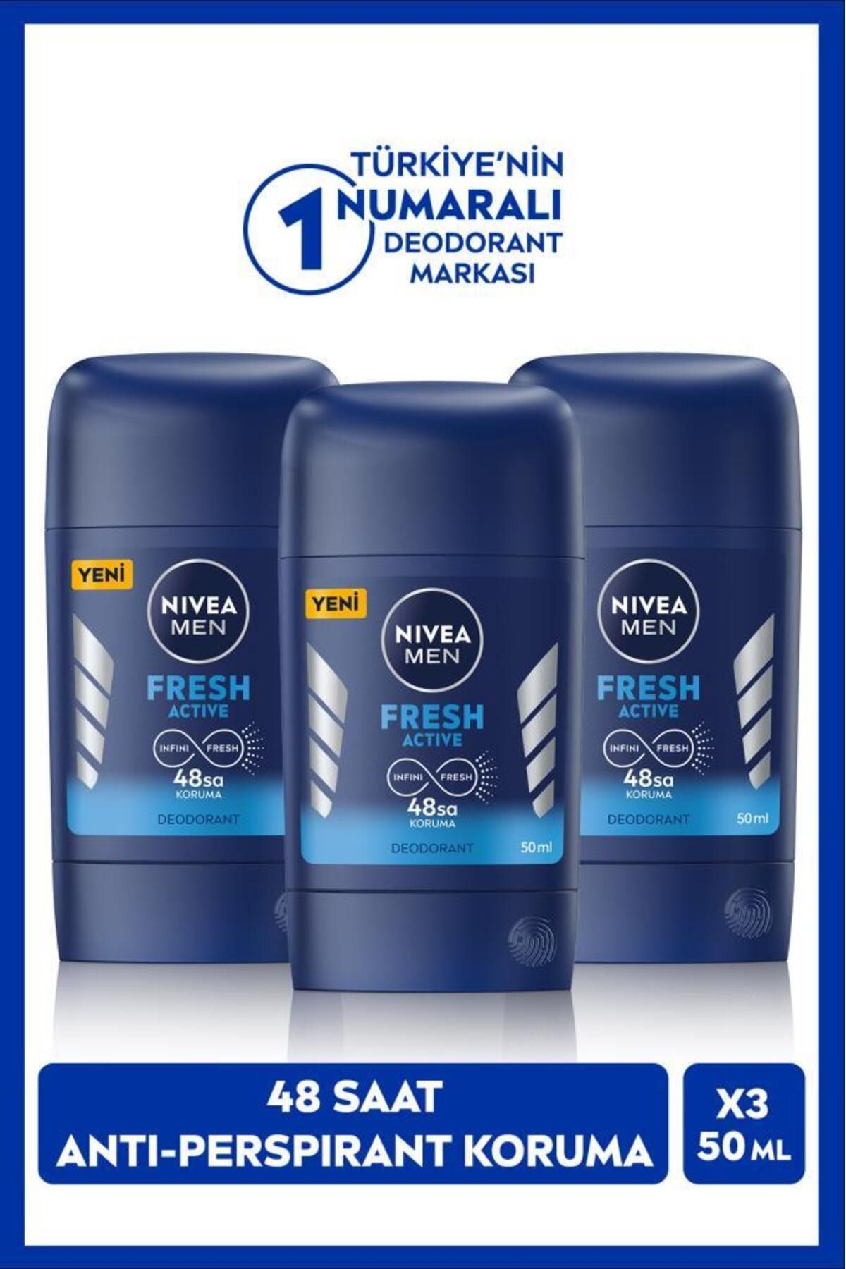 NIVEA MEN Мужской дезодорант-стик Fresh Active 50 мл, защита 48 часов, 3 шт. НАБОР.NVE.978