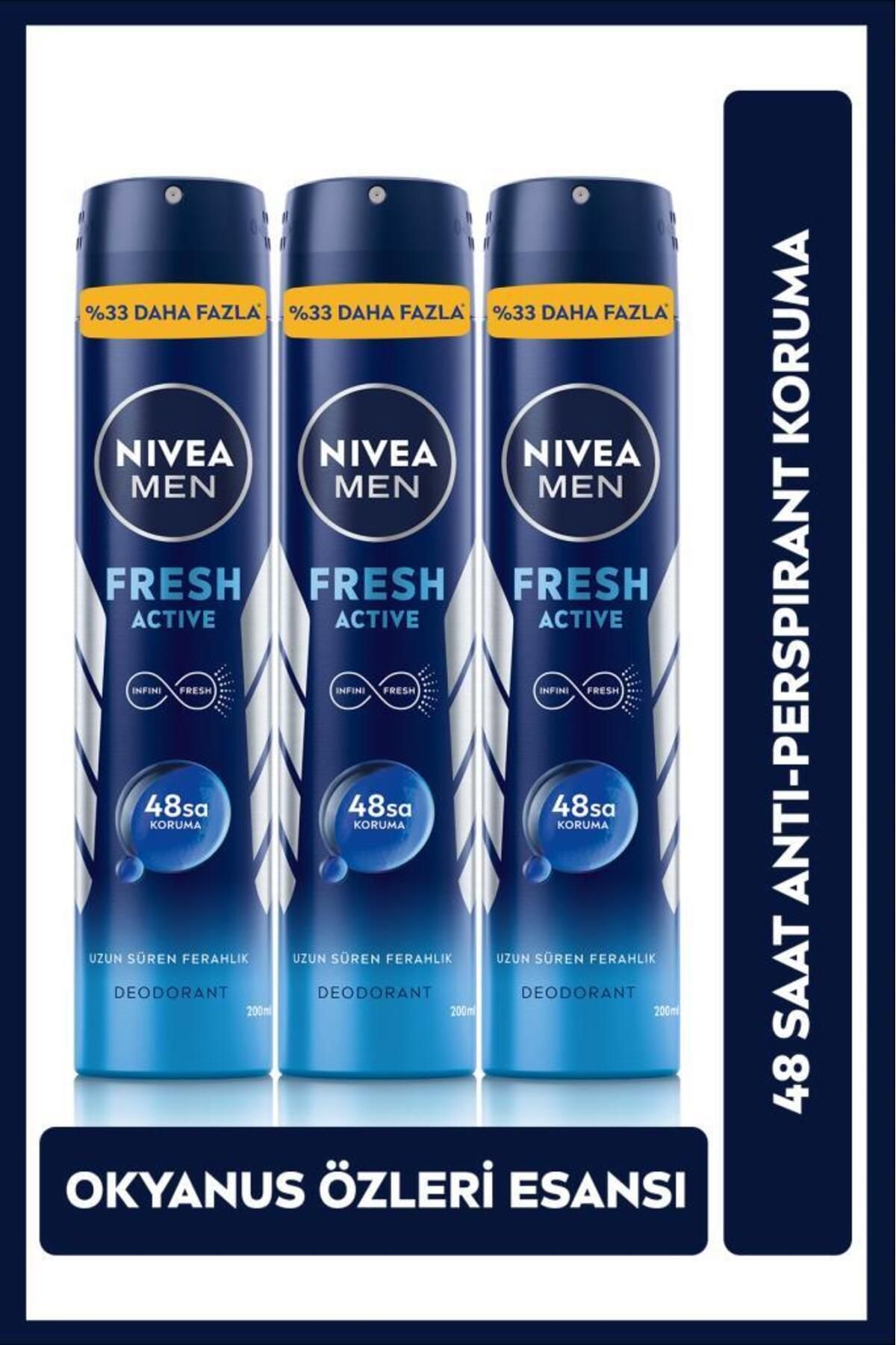 NIVEA Men Мужской дезодорант-спрей Fresh Active, защита от дезодоранта 48 часов, 200 млx3 шт. НАБОР.NVE.934