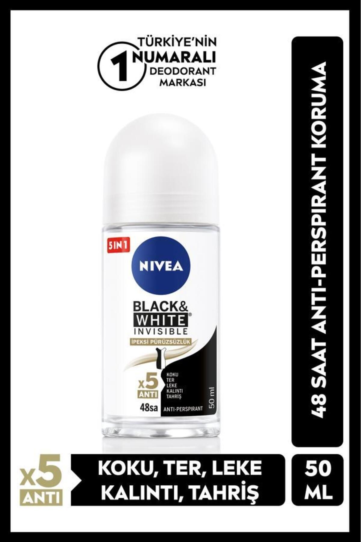 Женское шариковое средство NIVEA Black&White Invisible Silky Smoothness, 50 мл, эффективность против запаха пота, 48 часов 83844