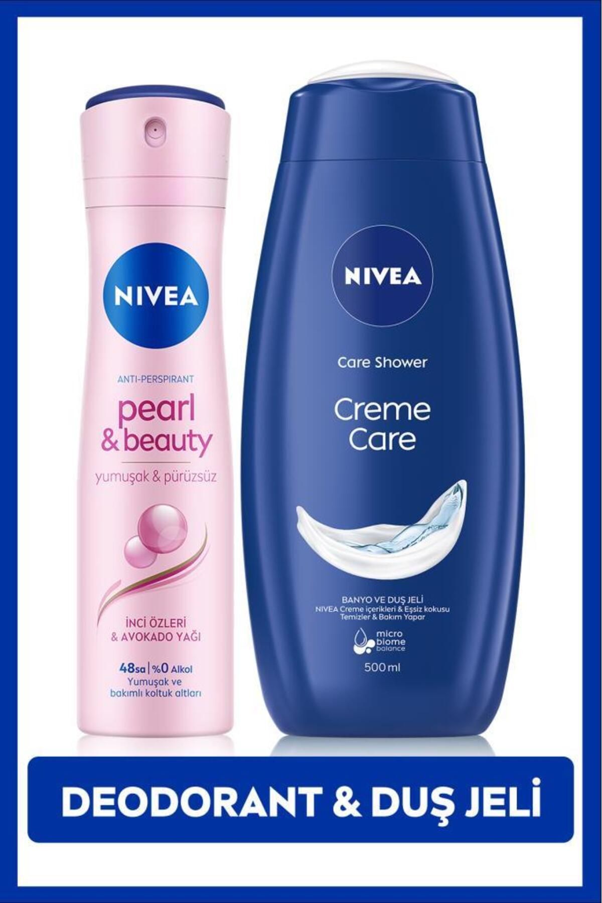 NIVEA Женский дезодорант-спрей Pearl&Beauty 150 мл и увлажняющий гель для душа Creme Care 500 мл SET.NVE.947